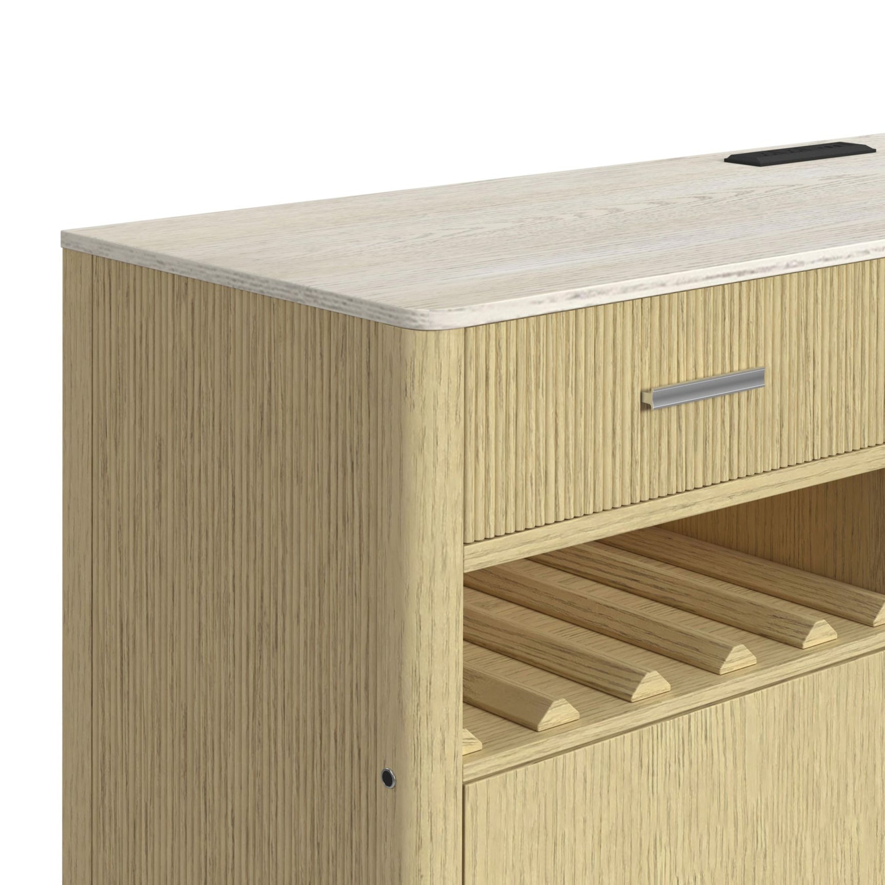 Cambrie Buffet with LED and Power in Off-White and Natural - Tampa Furniture Outlet