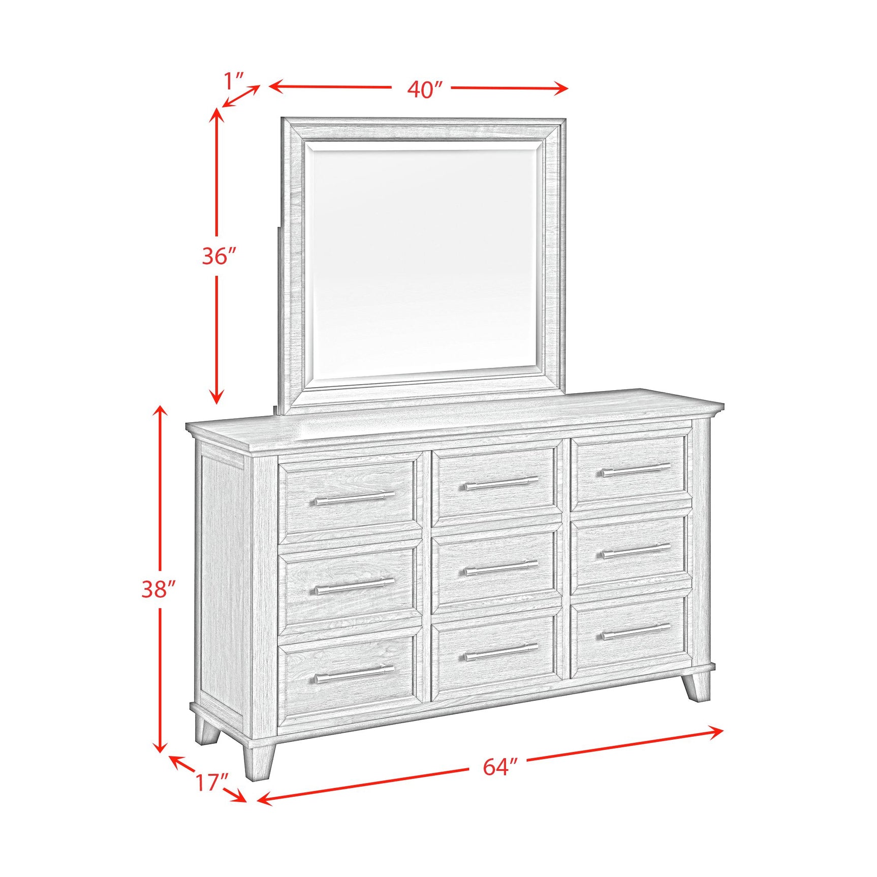 Canterbury Dresser and Mirror Set in Grey