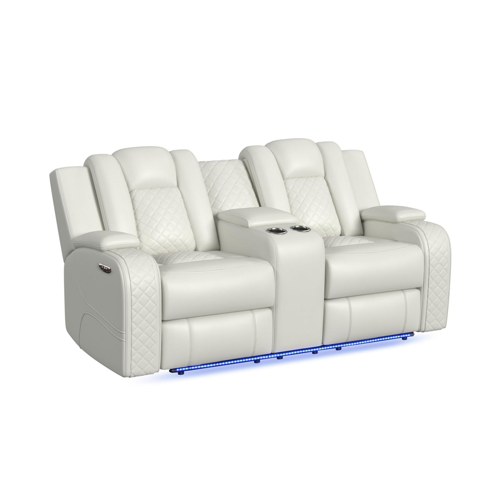 Carlo Power Motion Loveseat with Power Headrest, Console and LED in Pebble Oyster