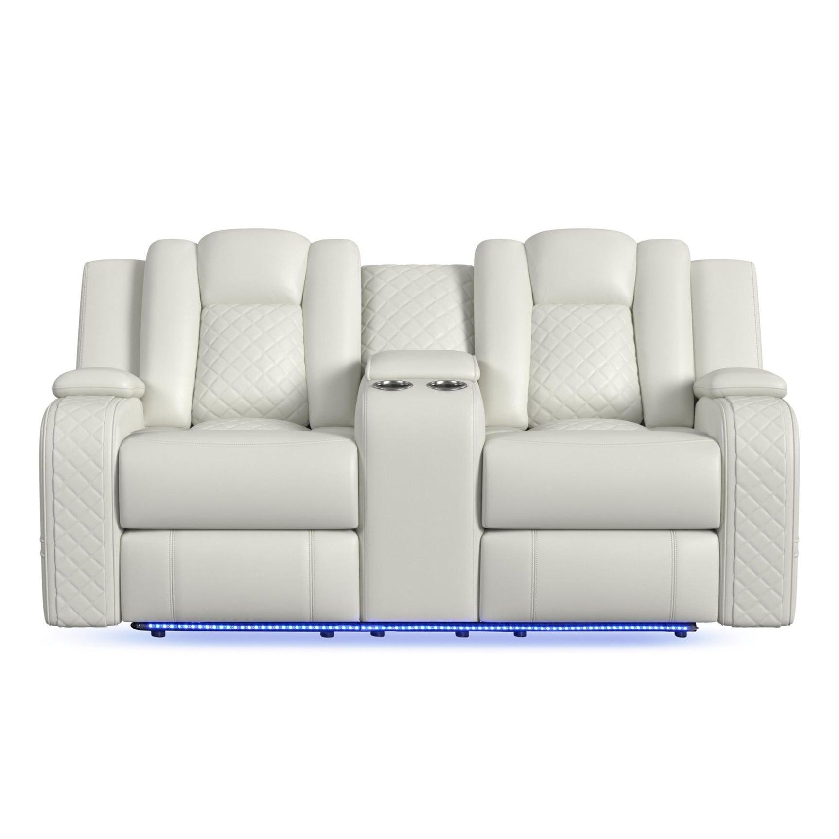 Carlo Power Motion Loveseat with Power Headrest, Console and LED in Pebble Oyster - Tampa Furniture Outlet