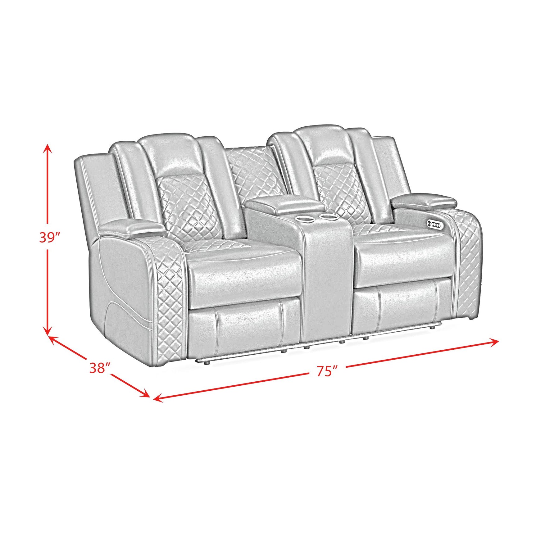 Carlo Power Motion Loveseat with Power Headrest, Console and LED in Pebble Oyster