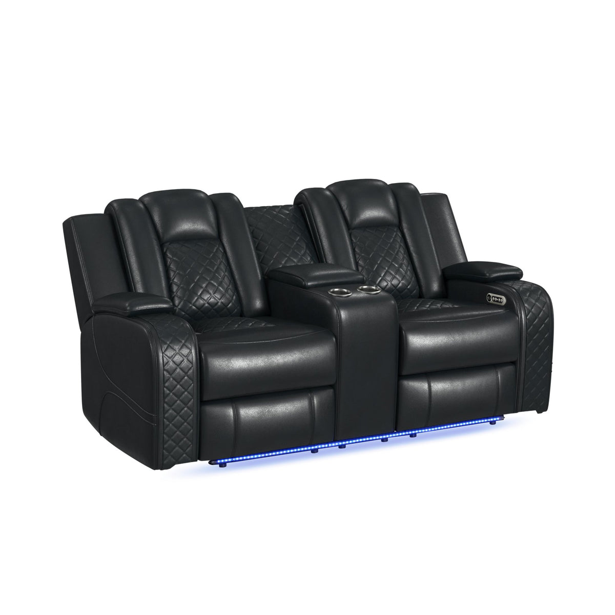 Carlo Power Motion Loveseat with Power Headrest, Console and LED in Pebble Black