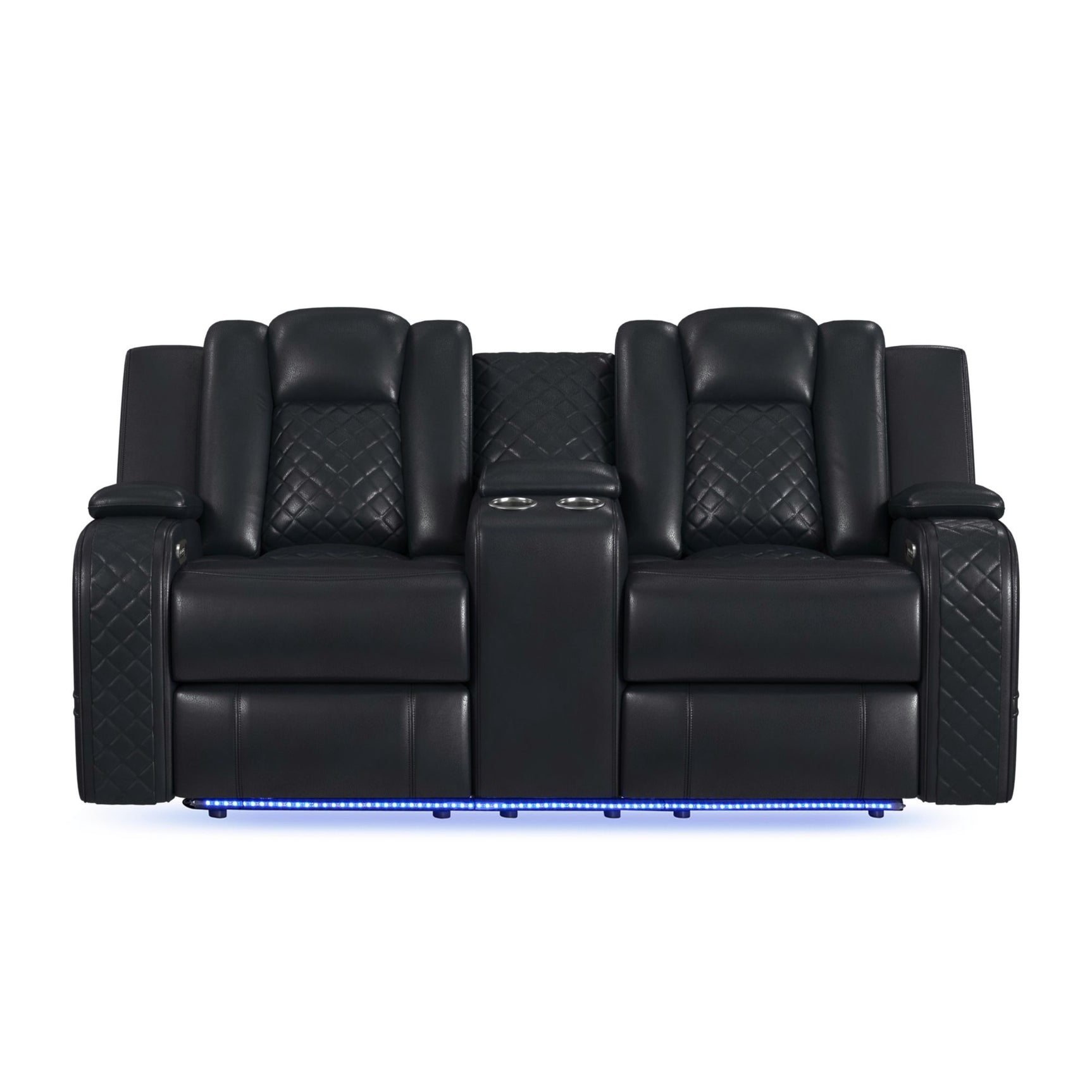 Carlo Power Motion Loveseat with Power Headrest, Console and LED in Pebble Black - Tampa Furniture Outlet
