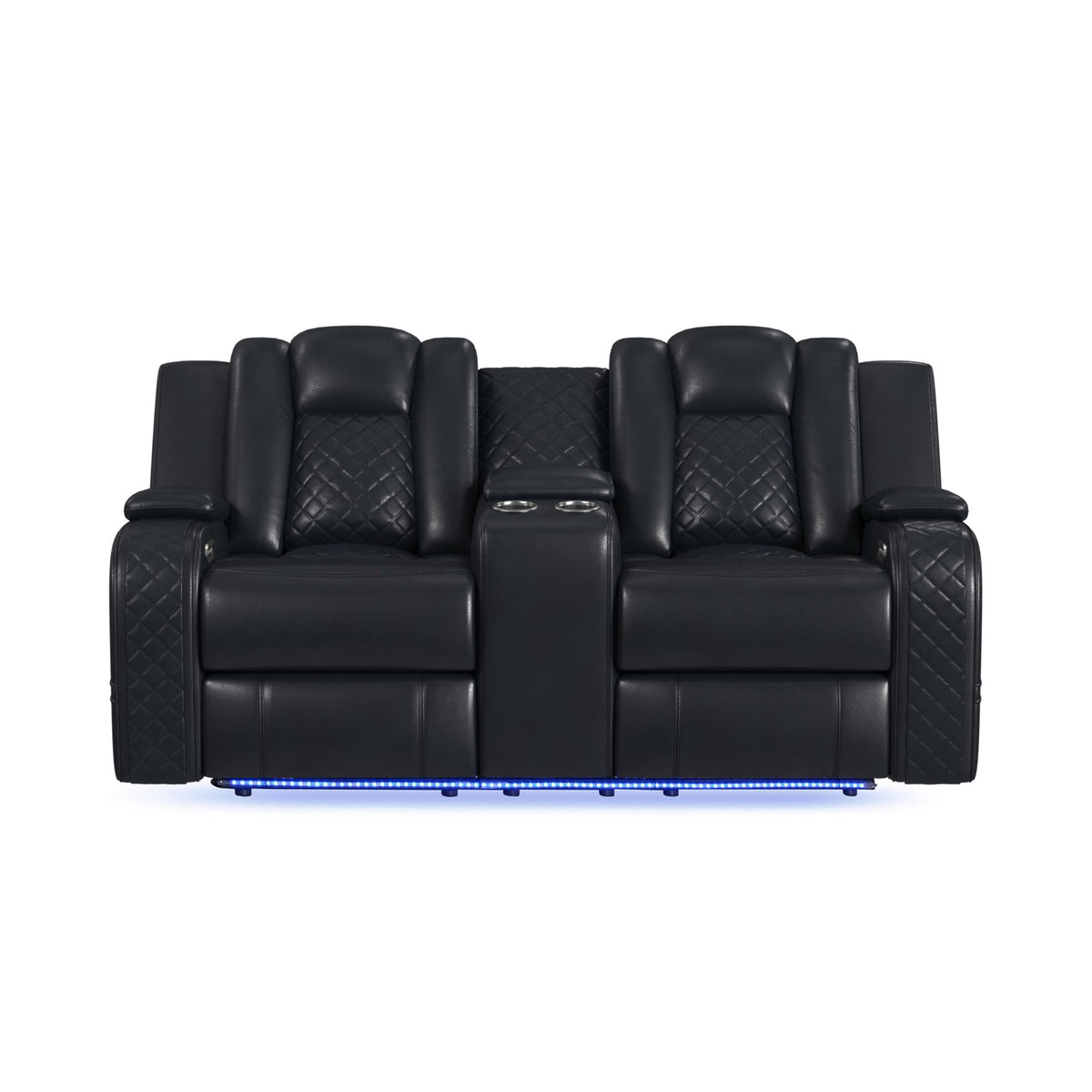 Carlo Power Motion Loveseat with Power Headrest, Console and LED in Pebble Black