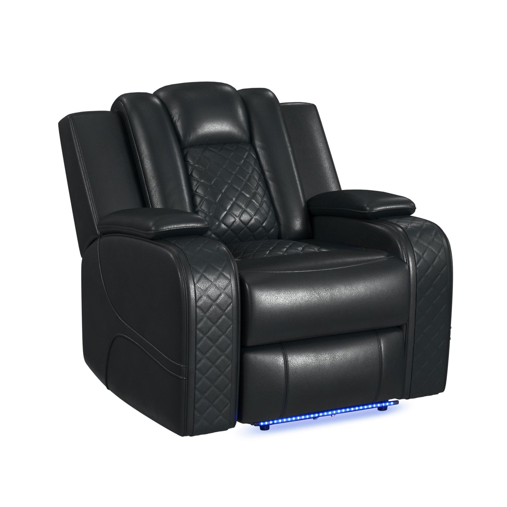 Carlo Power Motion Recliner with Power Headrest, LED in Pebble Black - Tampa Furniture Outlet