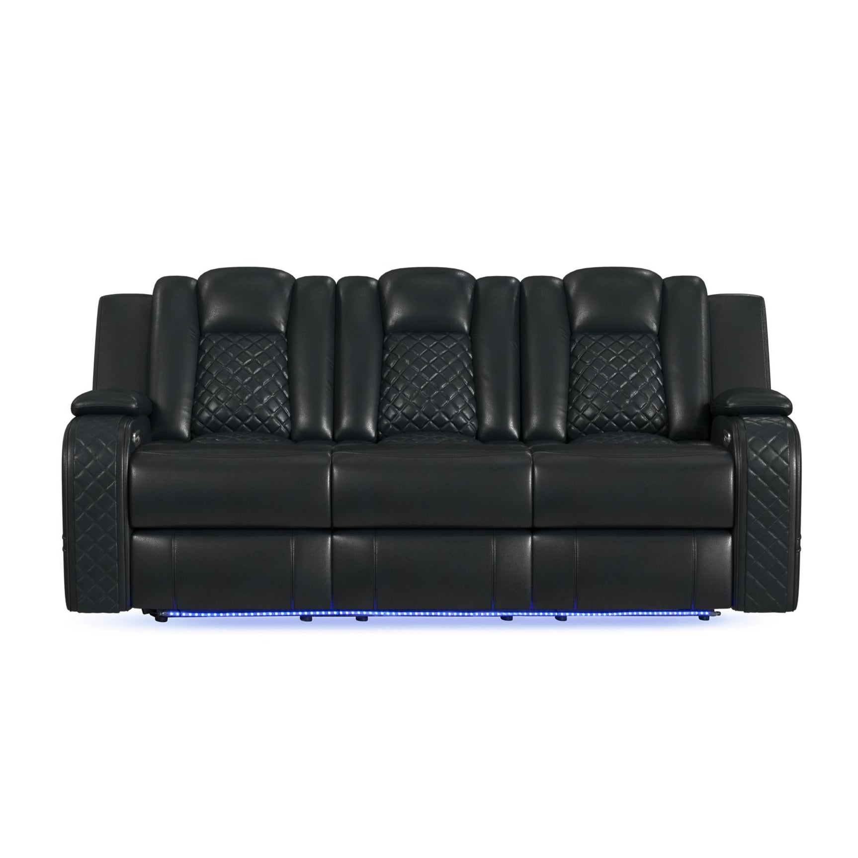 Carlo Power Motion Sofa with Power Headrest, Dropdown Table, Power strip, led and reading light in Pebble Black - Tampa Furniture Outlet