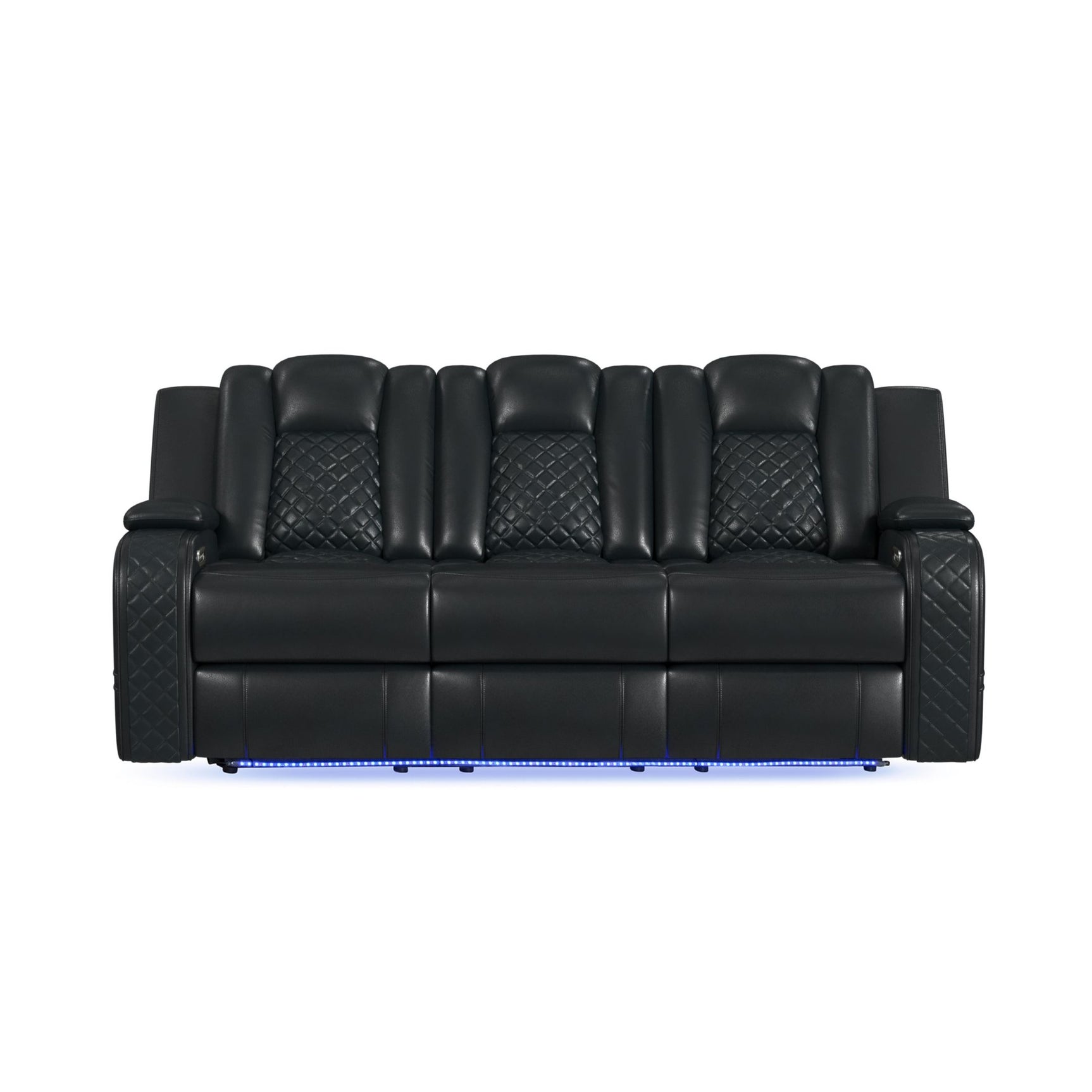 Carlo Power Motion Sofa with Power Headrest, Dropdown Table, Power strip, led and reading light in Pebble Black