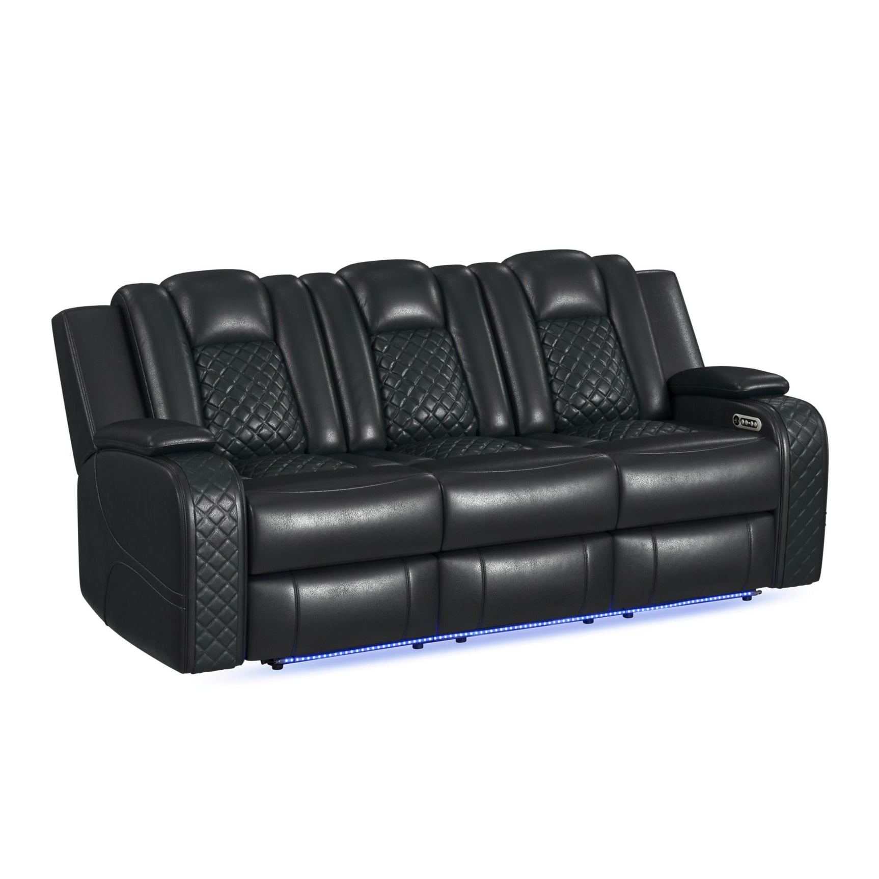 Carlo Power Motion Sofa with Power Headrest, Dropdown Table, Power strip, led and reading light in Pebble Black - Tampa Furniture Outlet