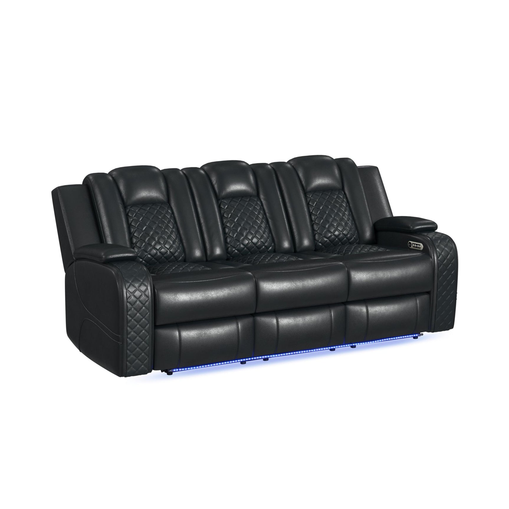 Carlo Power Motion Sofa with Power Headrest, Dropdown Table, Power strip, led and reading light in Pebble Black