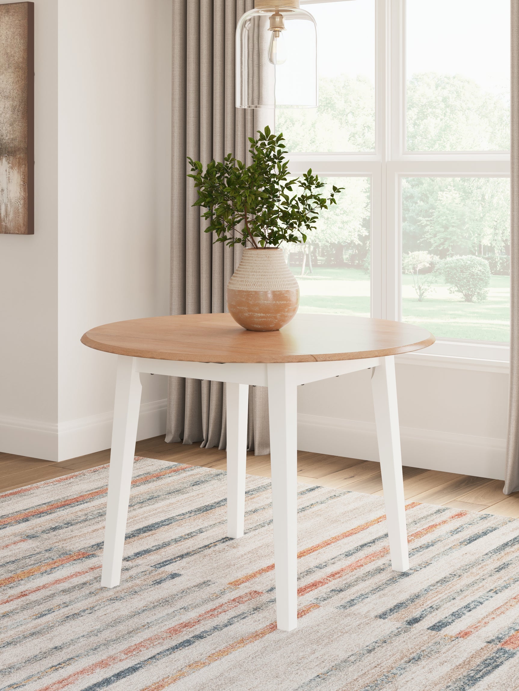 Tampa Furniture Outlet - Ashley Furniture - Gesthaven Dining Room - Round DRM Drop Leaf Table / Natural/White - D398-15