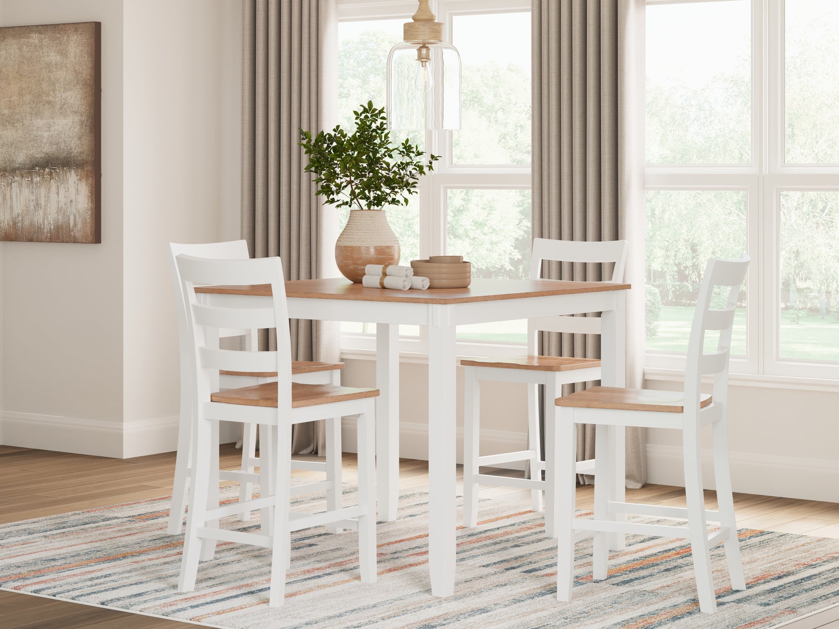 Tampa Furniture Outlet - Ashley Furniture - Gesthaven Dining Room - DRM Counter Table Set (5/CN) / Natural/White - D398-223