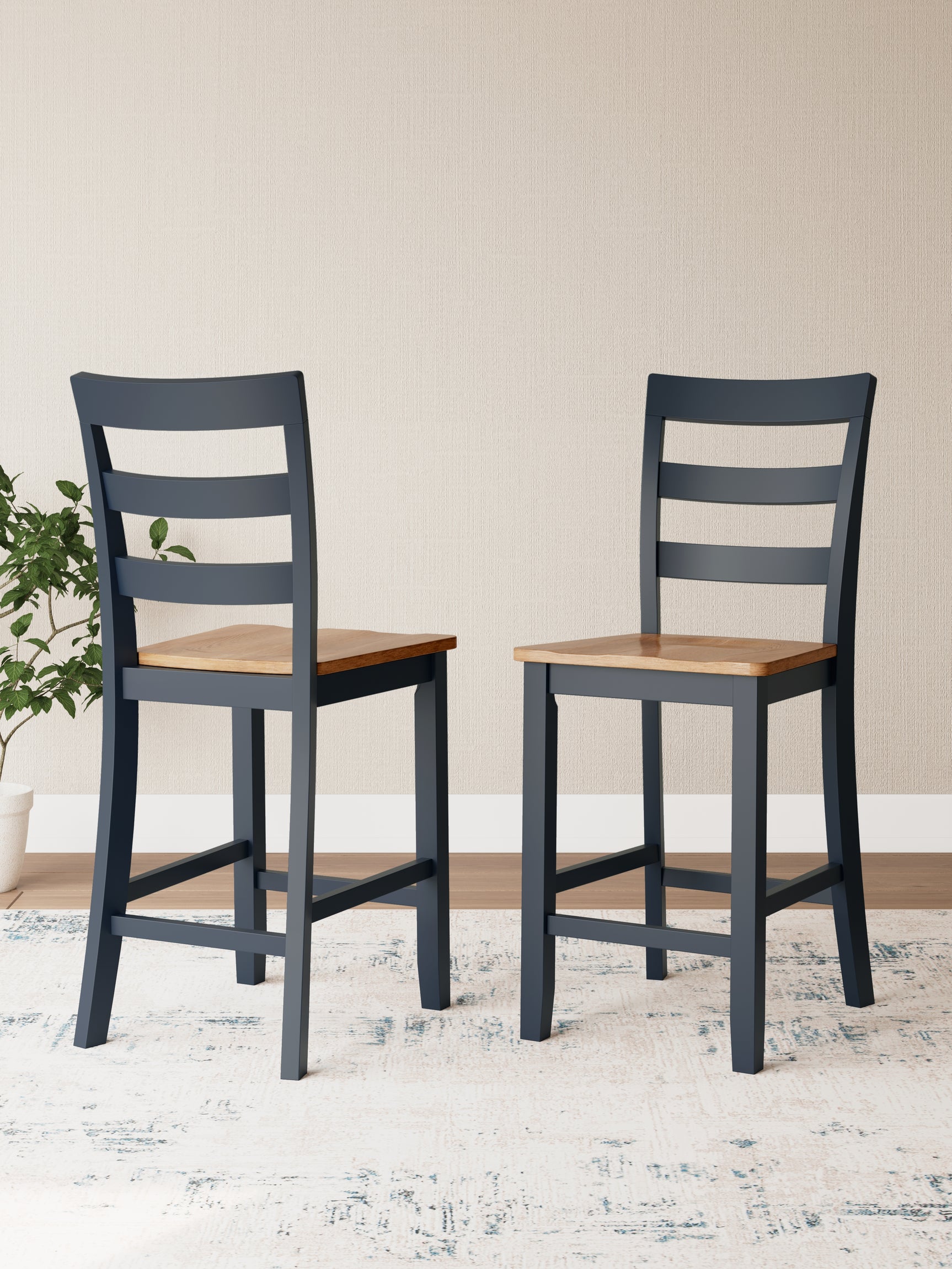 Tampa Furniture Outlet - Ashley Furniture - Gesthaven Dining Room - Counter Height Barstool (Set of 2) / Natural/Blue - D399-124X2