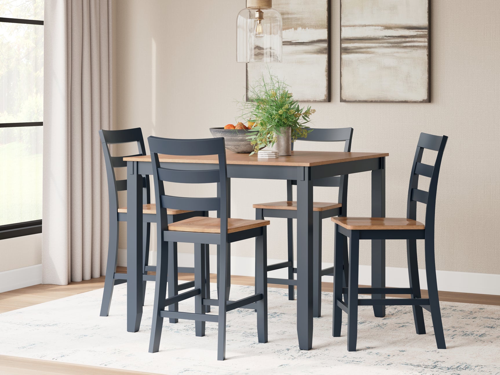 Tampa Furniture Outlet - Ashley Furniture - Gesthaven Dining Room - DRM Counter Table Set (5/CN) / Natural/Blue - D399-223