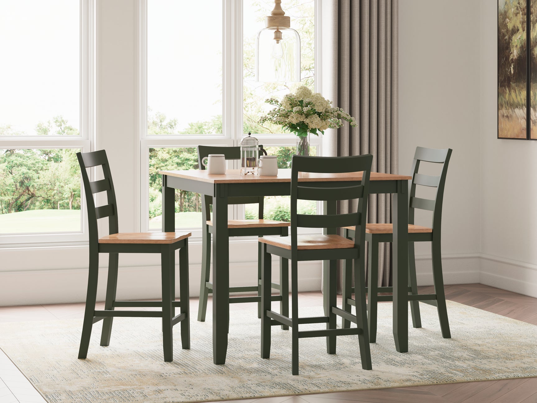 Tampa Furniture Outlet - Ashley Furniture - Gesthaven Dining Room - DRM Counter Table Set (5/CN) / Natural/Green - D401-223