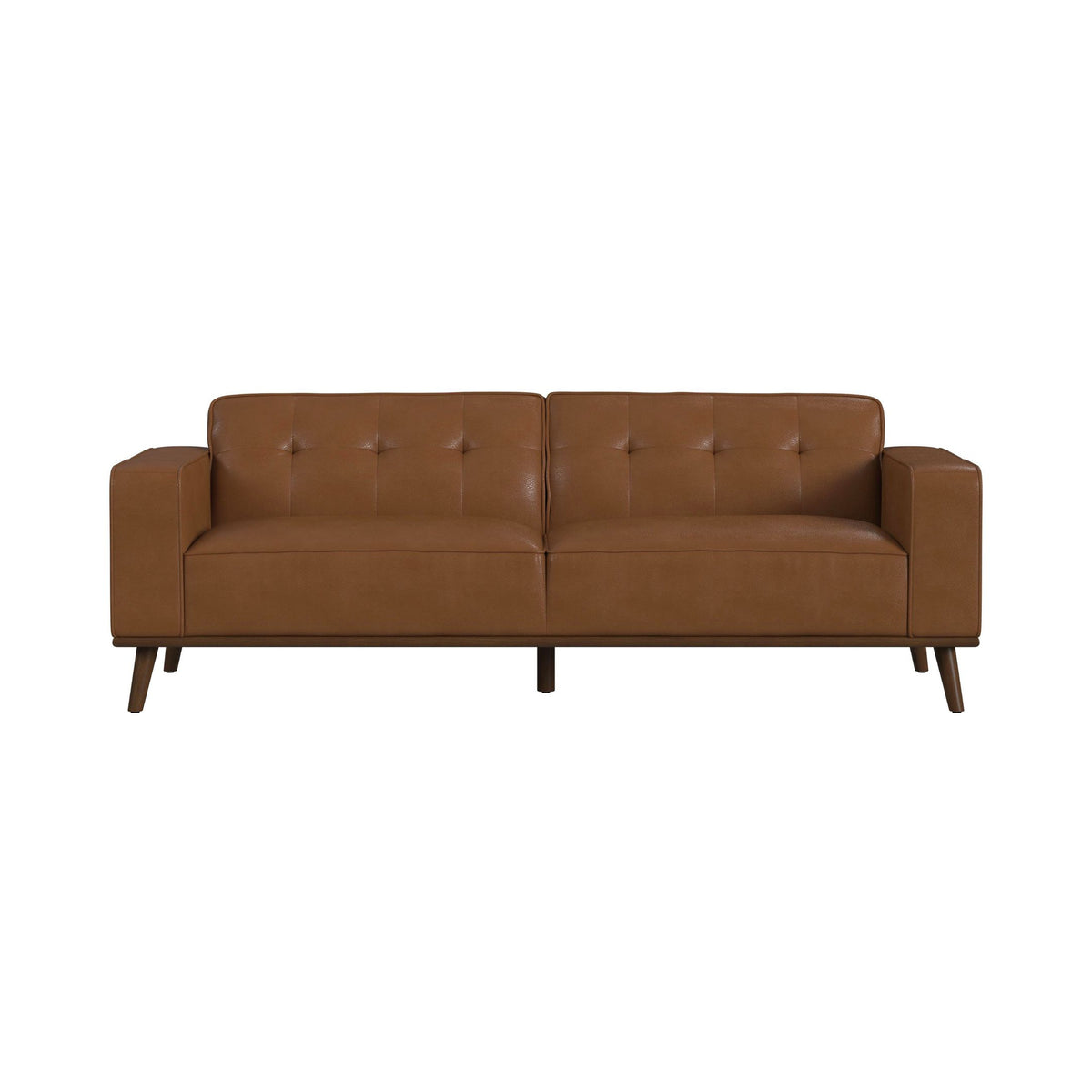 Destiny Sofa with Wood Front in Pebble Tan