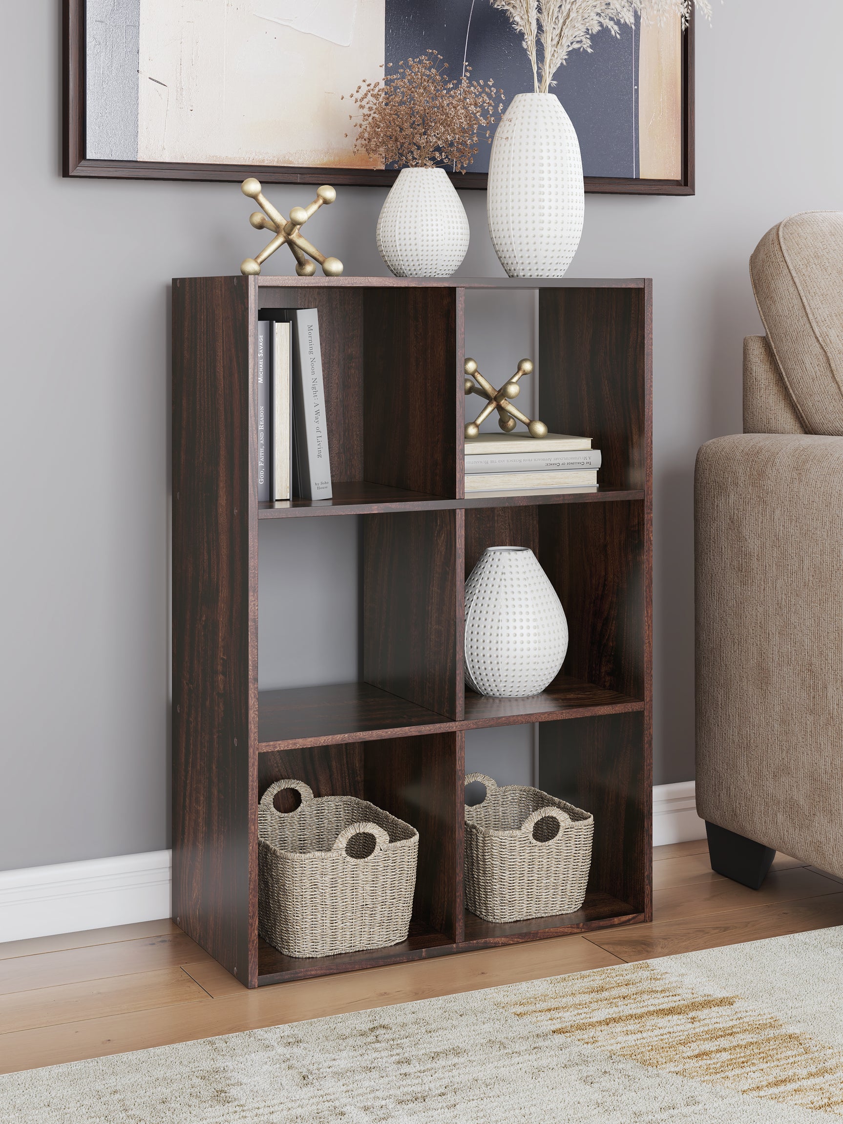 Tampa Furniture Outlet - Ashley Furniture - Glosmount Six Cube Organizer - Six Cube Organizer / Cherry/Light Brown - EA1055-3X2