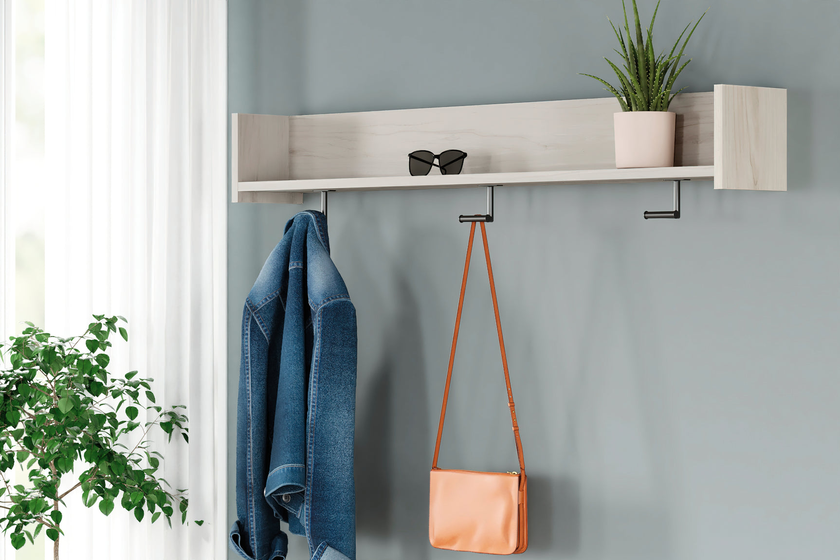 Tampa Furniture Outlet - Ashley Furniture - Socalle Wall Decor - Wall Mounted Coat Rack w/Shelf / Light Natural - EA1864-151