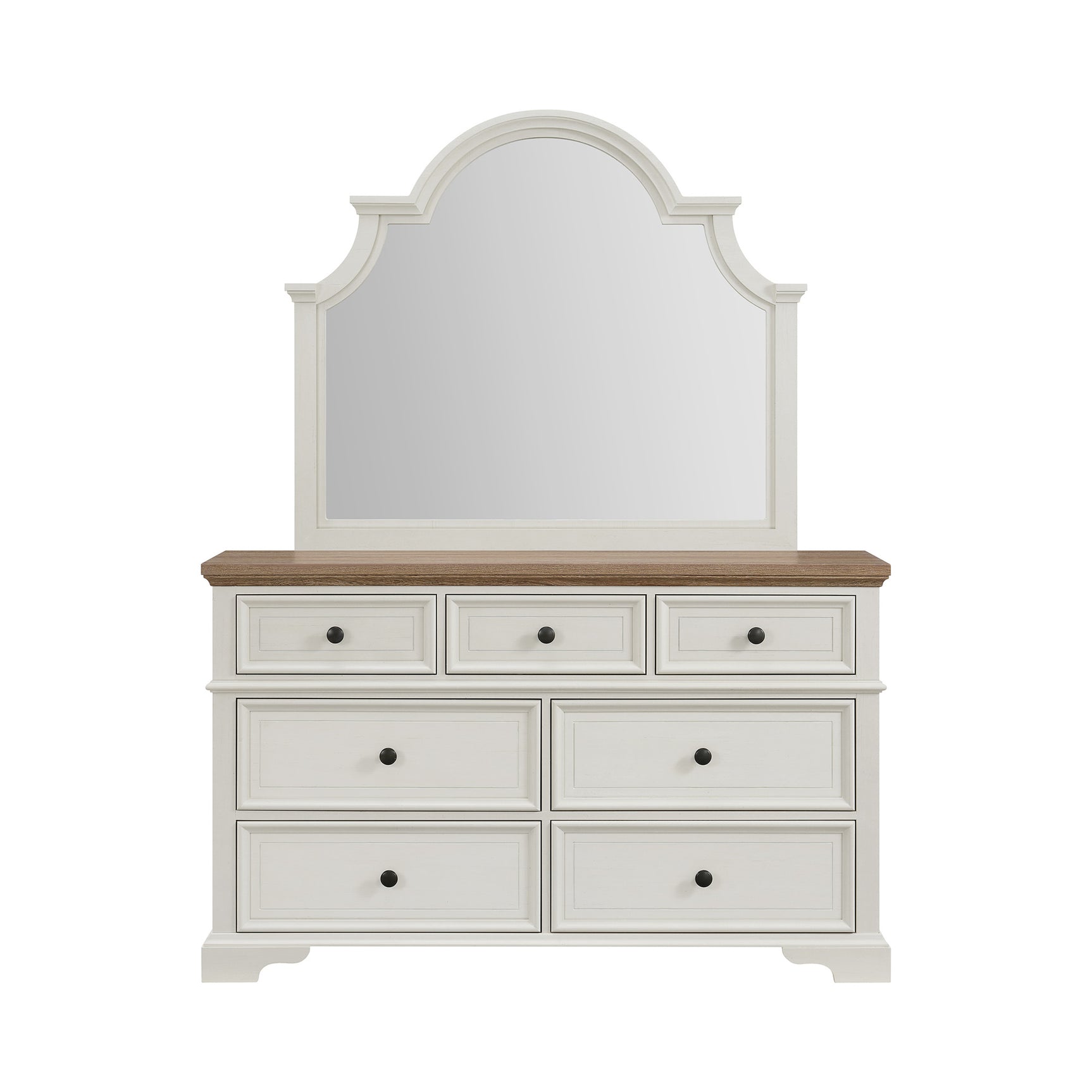 Eastwood Youth Dresser and Mirror Set in Brown and Off-White