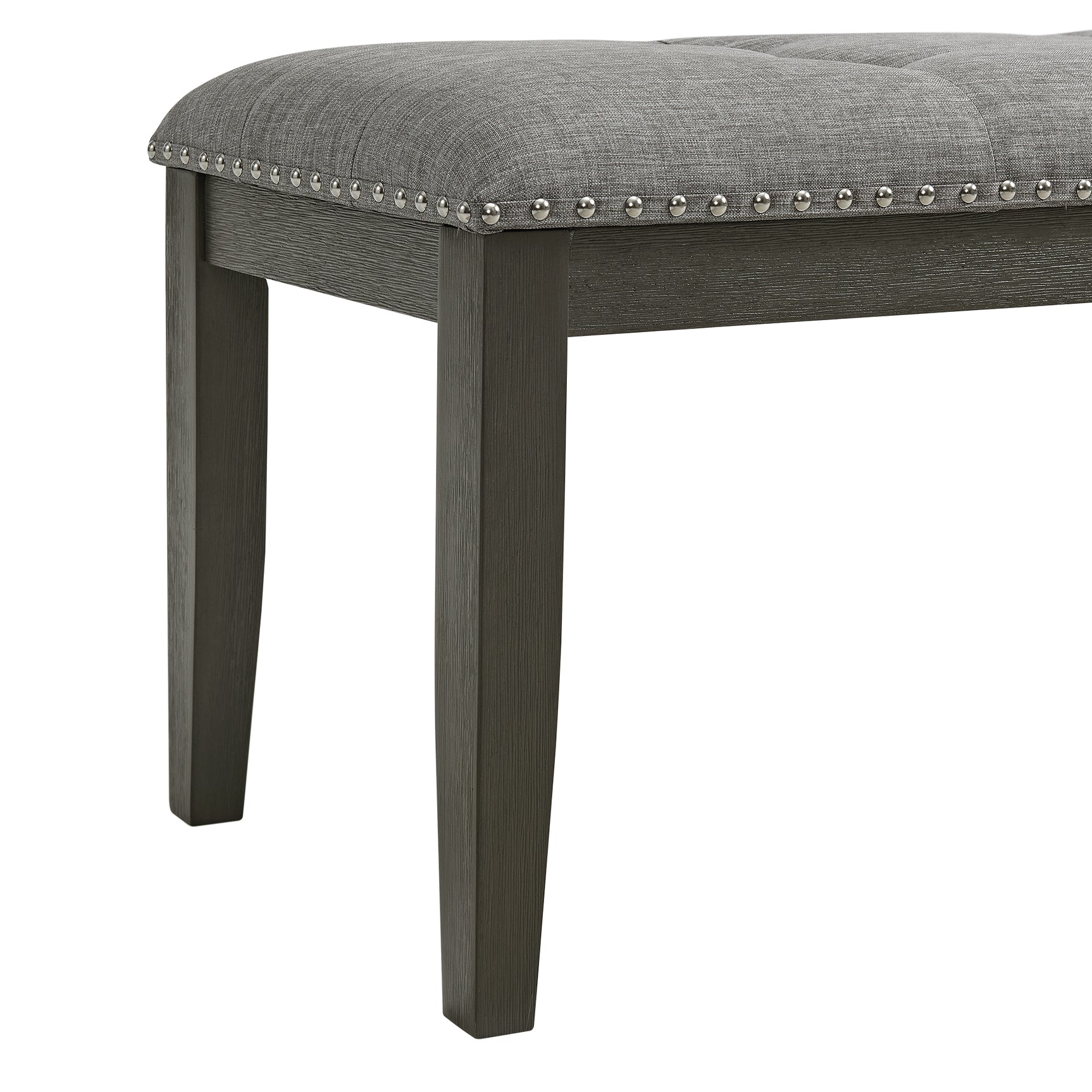 Everdeen Bench w/ Grey Fabric and Nail Heads in Charcoal - Tampa Furniture Outlet