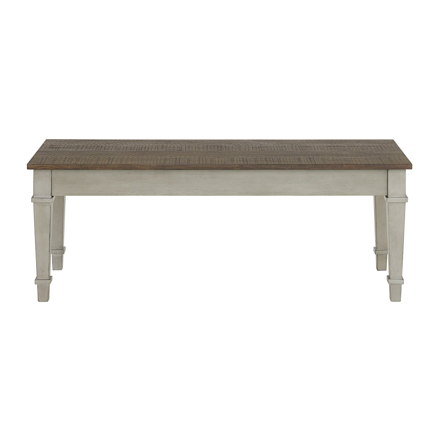 Farmington Storage Dining Bench in Medium Brown and Washed Stone - Tampa Furniture Outlet