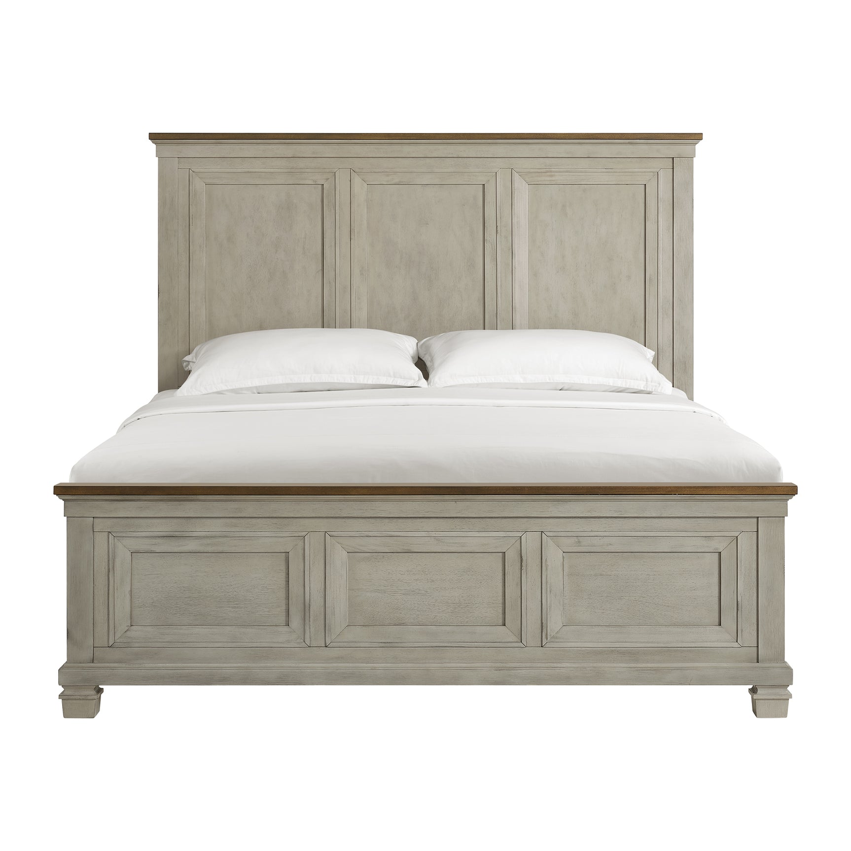 Farmington King Panel Bed in Medium Brown and Washed Stone - Tampa Furniture Outlet