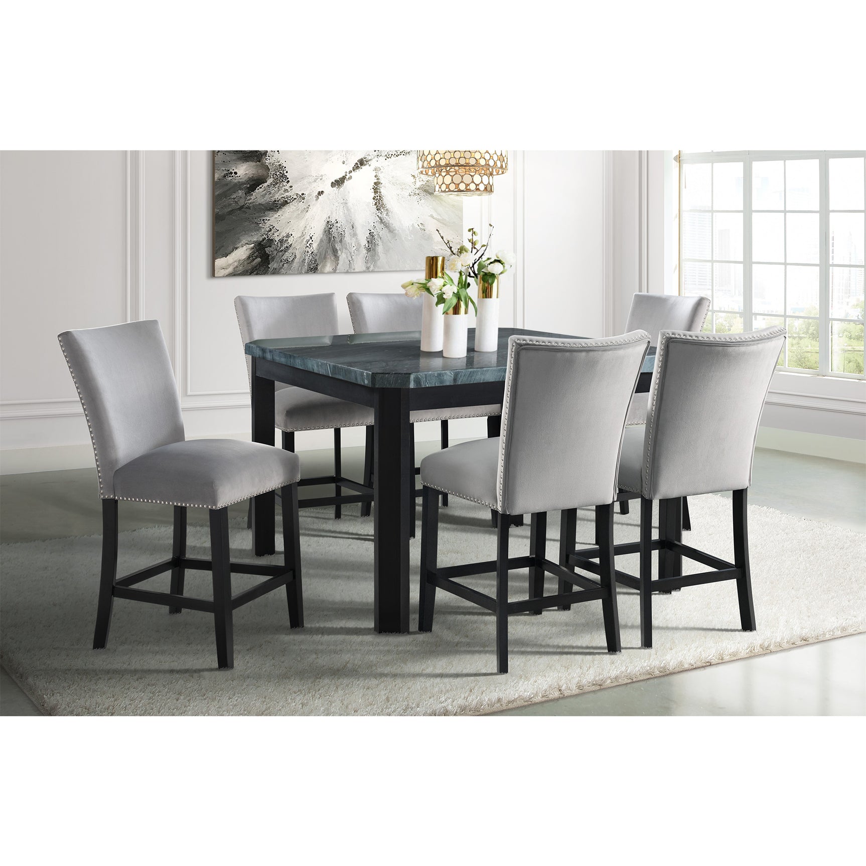 Francesca Counter Dining Gray Counter Velvet Side Chair (2 Per Pack) - Tampa Furniture Outlet