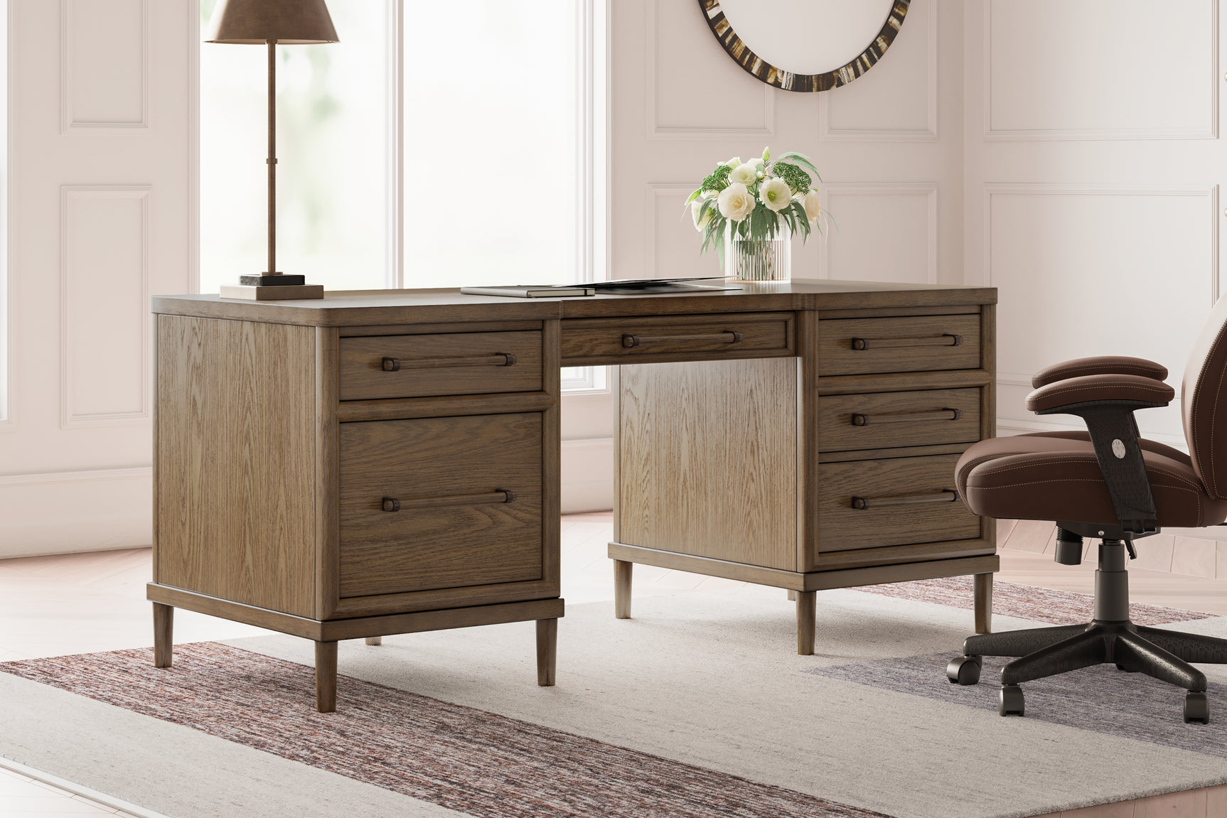 Tampa Furniture Outlet - Ashley Furniture - Roanhowe Office Desk - Home Office Desk / Brown - H769-21