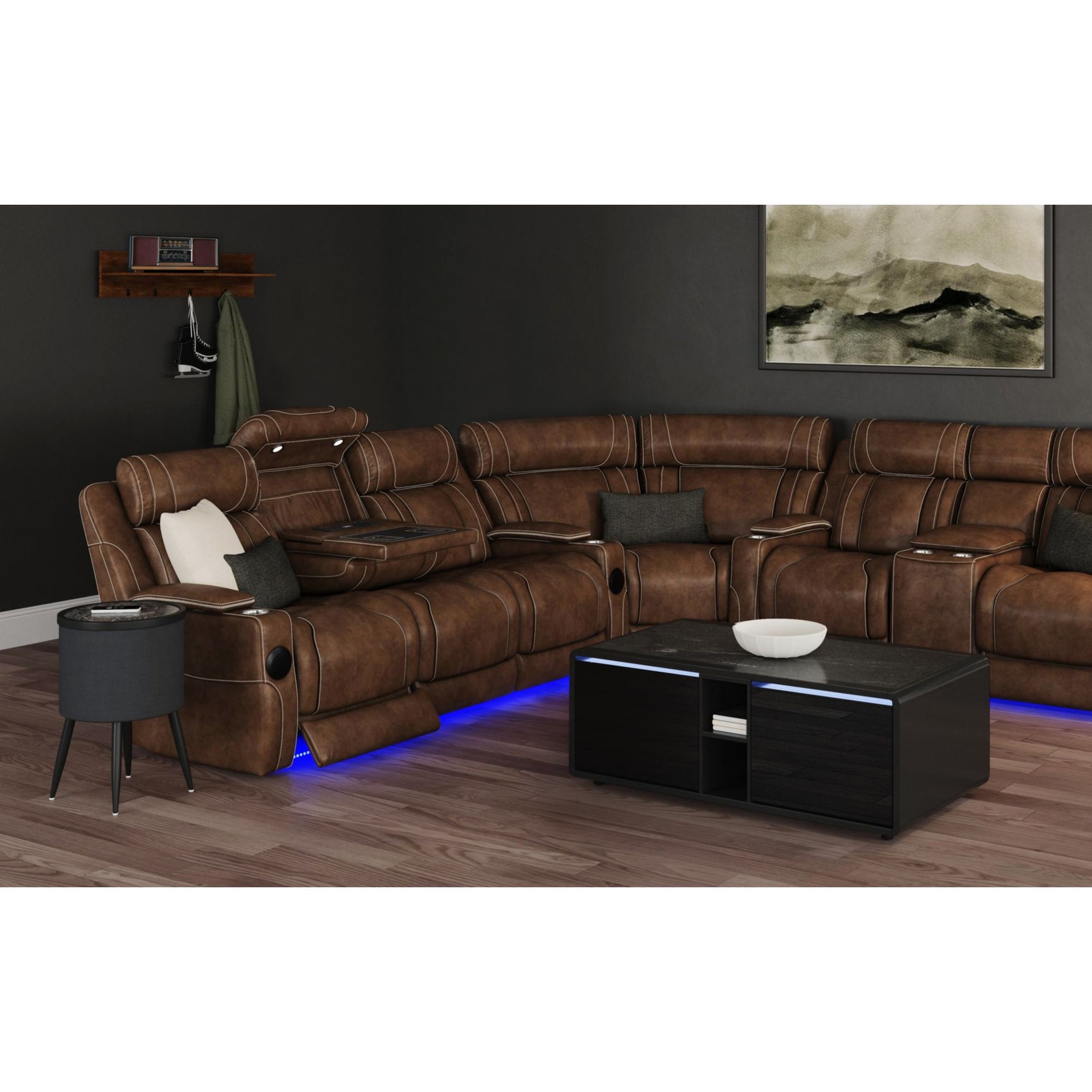 Halo Round Smart End Table in Black - Tampa Furniture Outlet