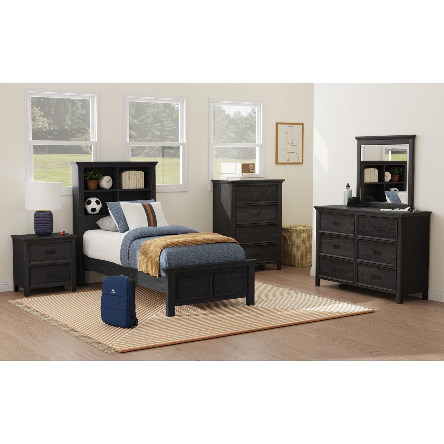 Hampton Kids Twin Bookcase Bed in Charcoal – SKU Y-15760-8-TB | Elements