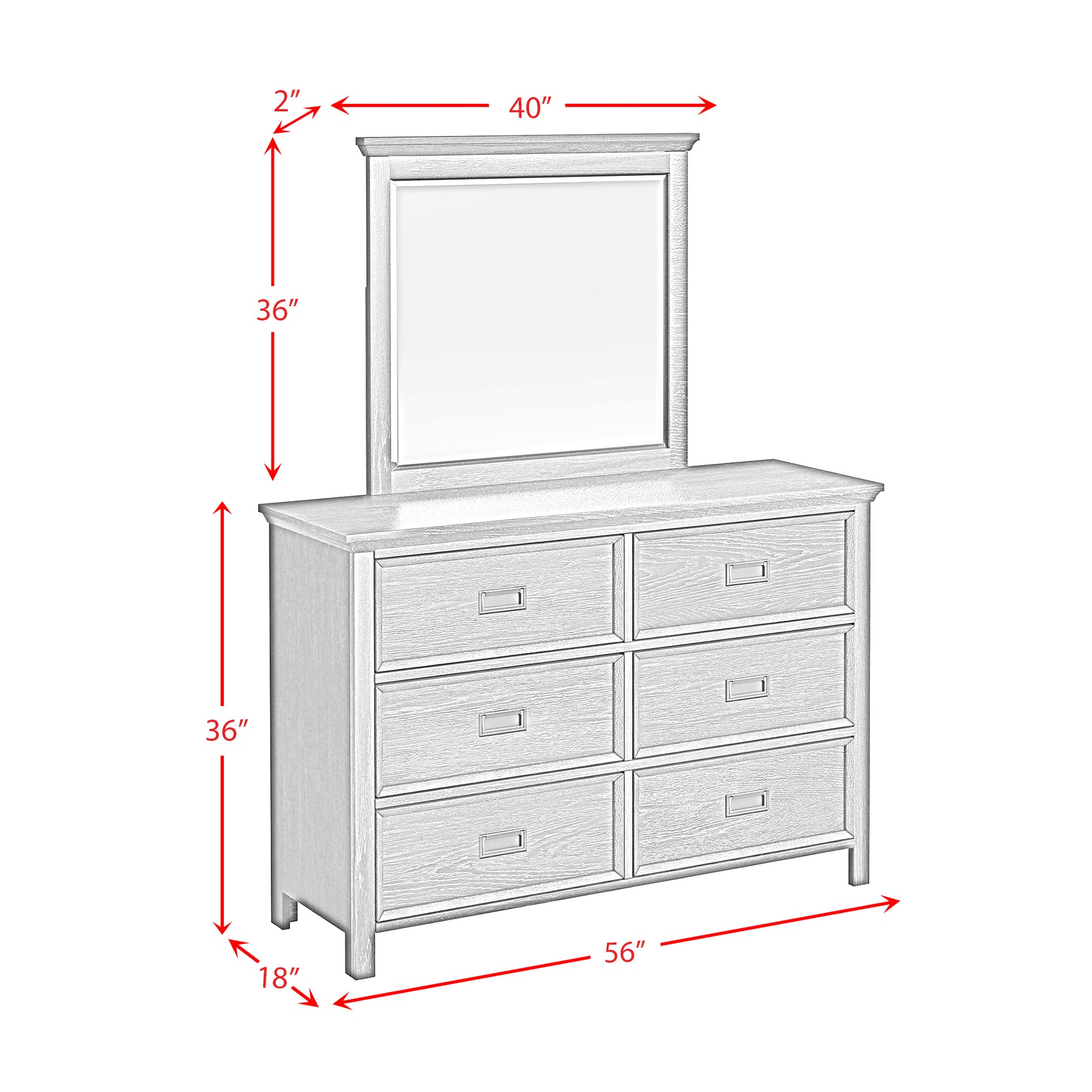 Hampton Kids Dresser and Mirror Set in Charcoal