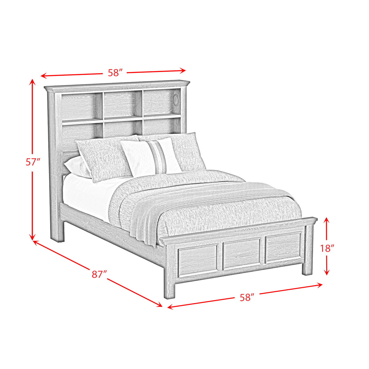 Hampton Kids Full Bookcase Bed in White