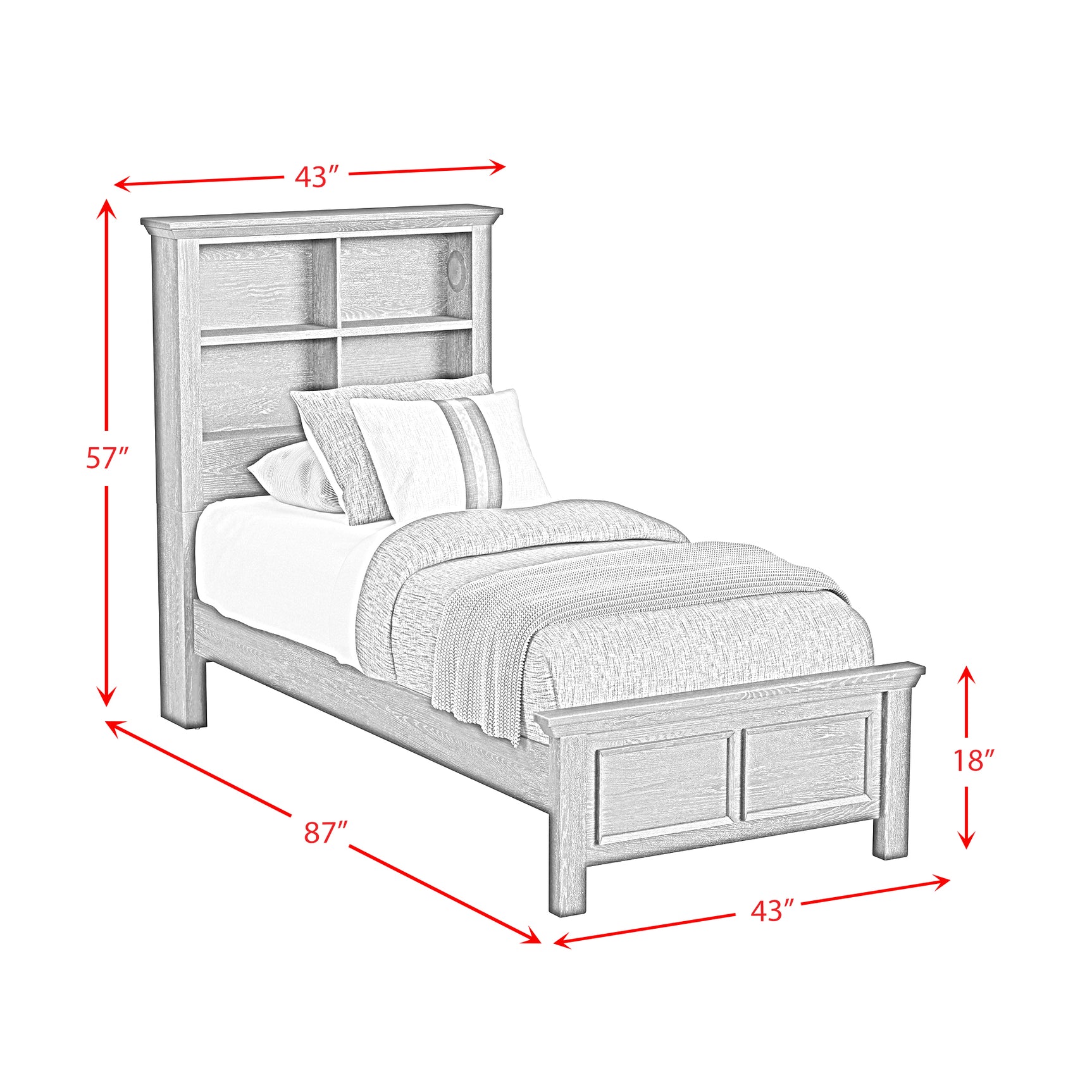 Hampton Kids Twin Bookcase Bed in Charcoal - Tampa Furniture Outlet