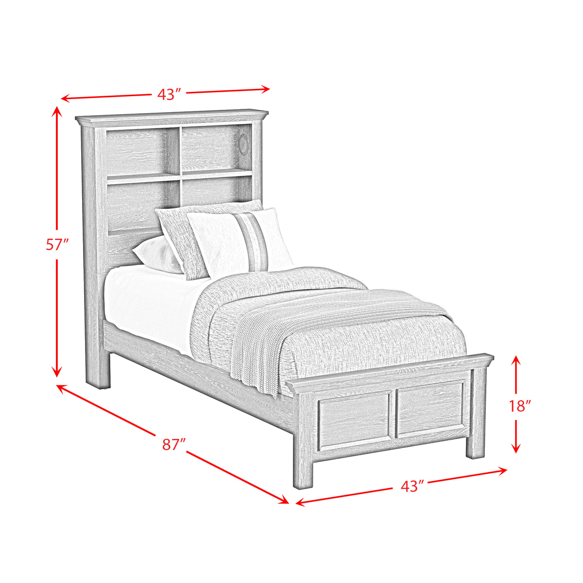 Hampton Kids Twin Bookcase Bed in Charcoal