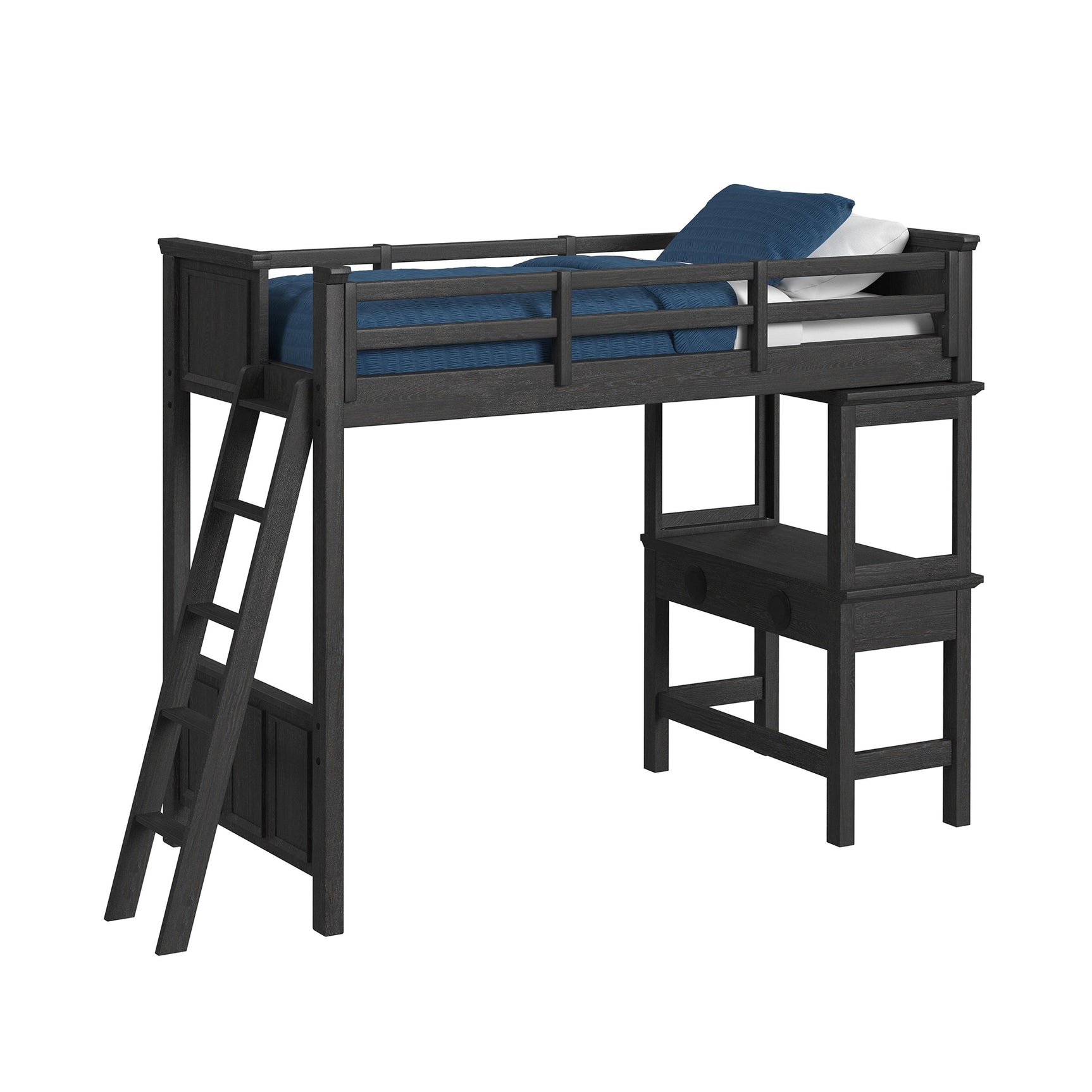 Hampton Kids Twin Loft with Ladder and Desk with Speaker in Charcoal - Tampa Furniture Outlet