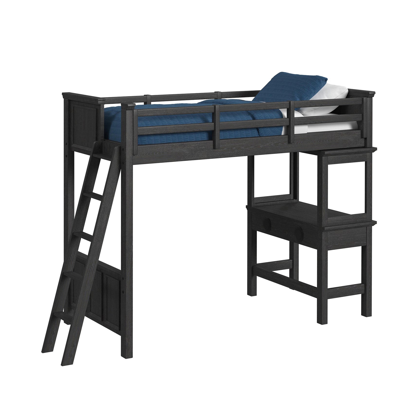 Hampton Kids Twin Loft with Ladder and Desk with Speaker in Charcoal