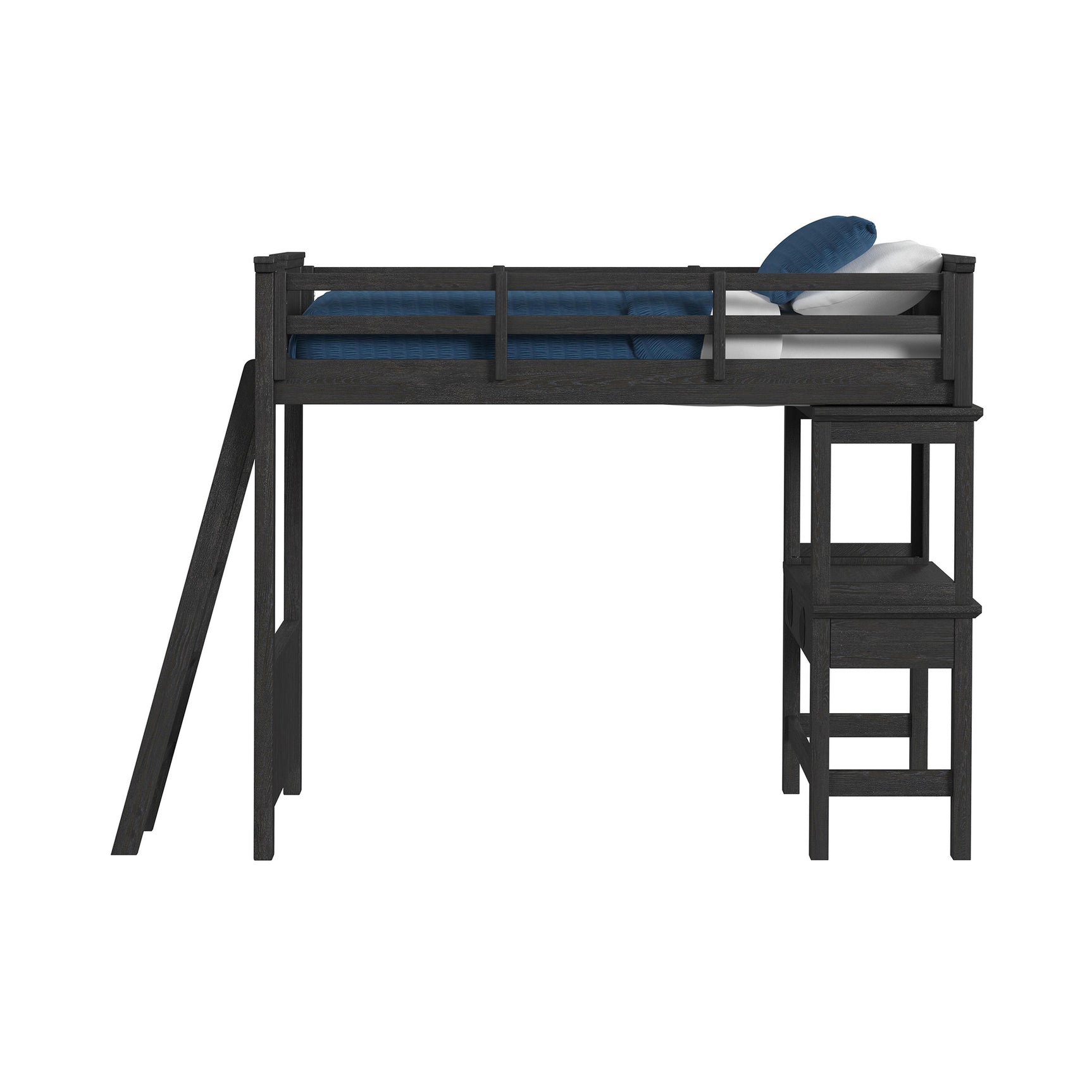 Hampton Kids Twin Loft with Ladder and Desk with Speaker in Charcoal