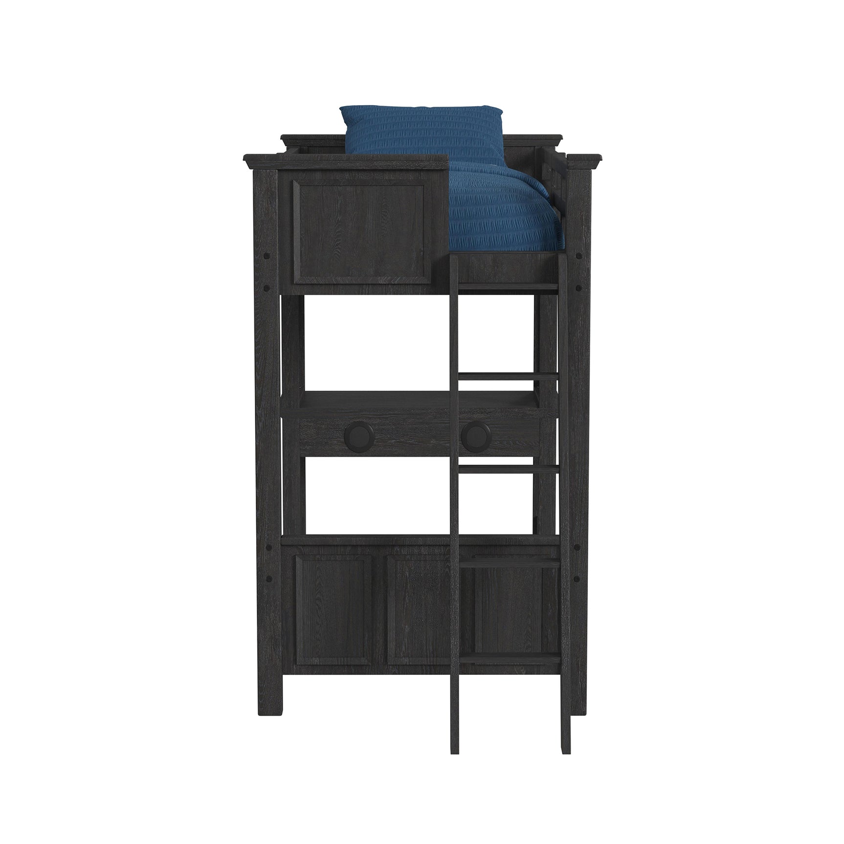 Hampton Kids Twin Loft with Ladder and Desk with Speaker in Charcoal - Tampa Furniture Outlet