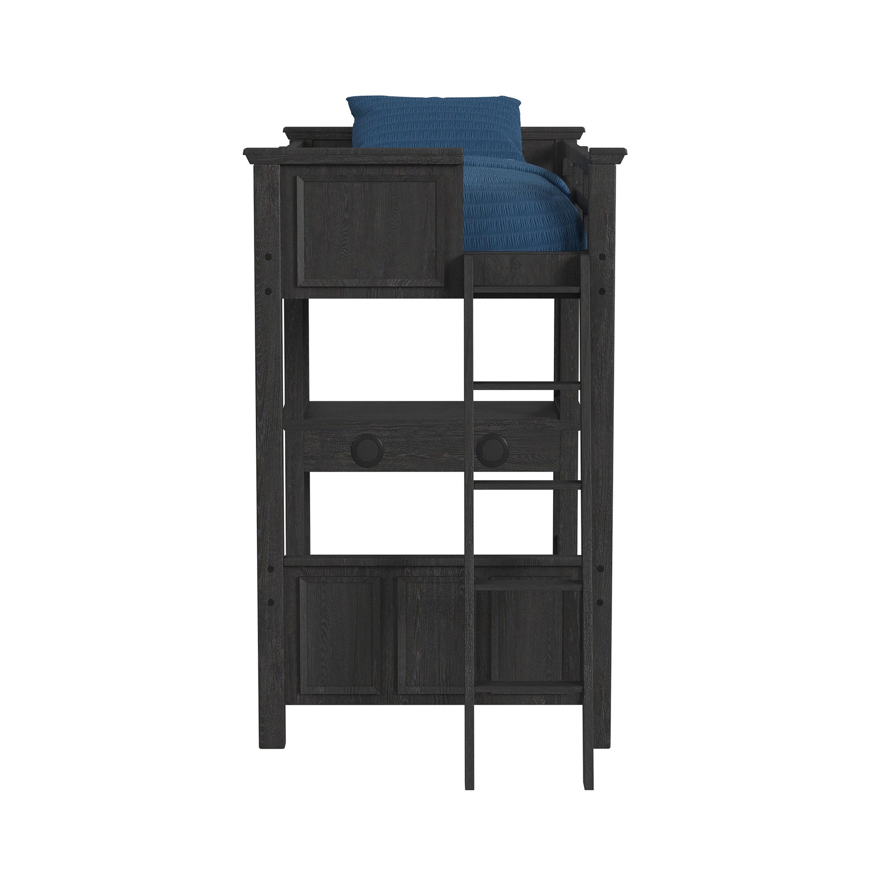 Hampton Kids Twin Loft with Ladder and Desk with Speaker in Charcoal