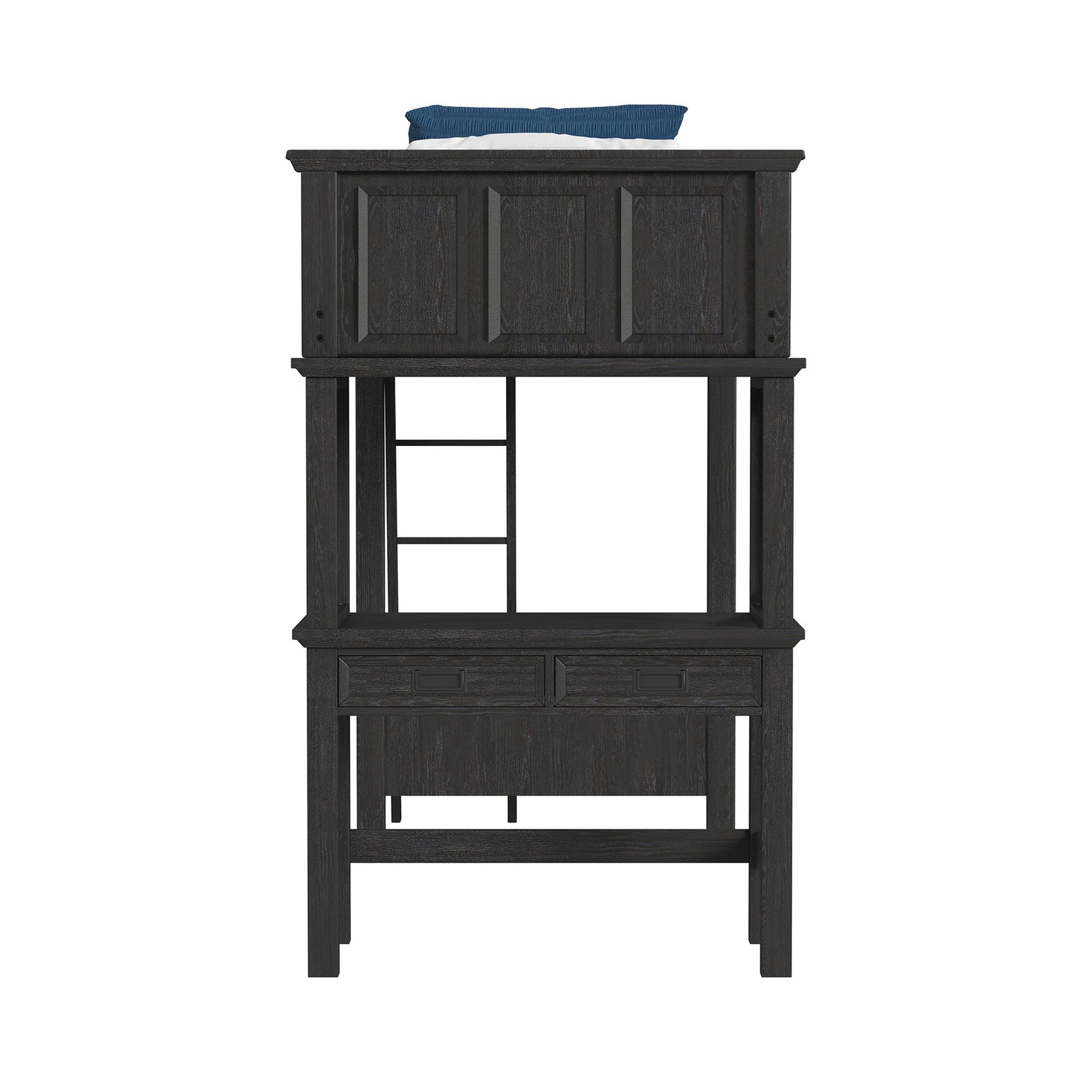 Hampton Kids Twin Loft with Ladder and Desk with Speaker in Charcoal