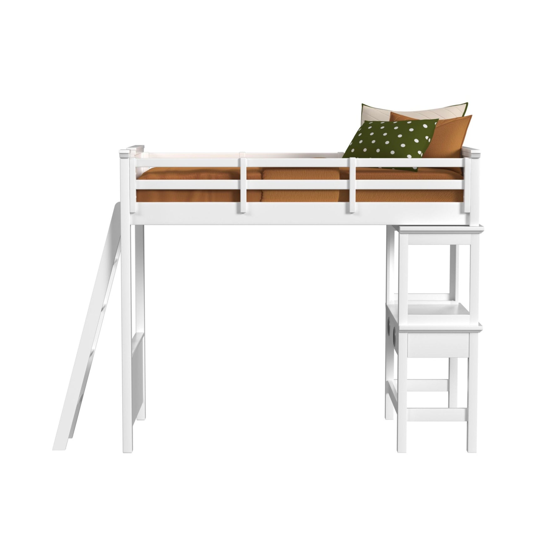 Hampton Kids Twin Loft with Ladder and Desk with Speaker in White