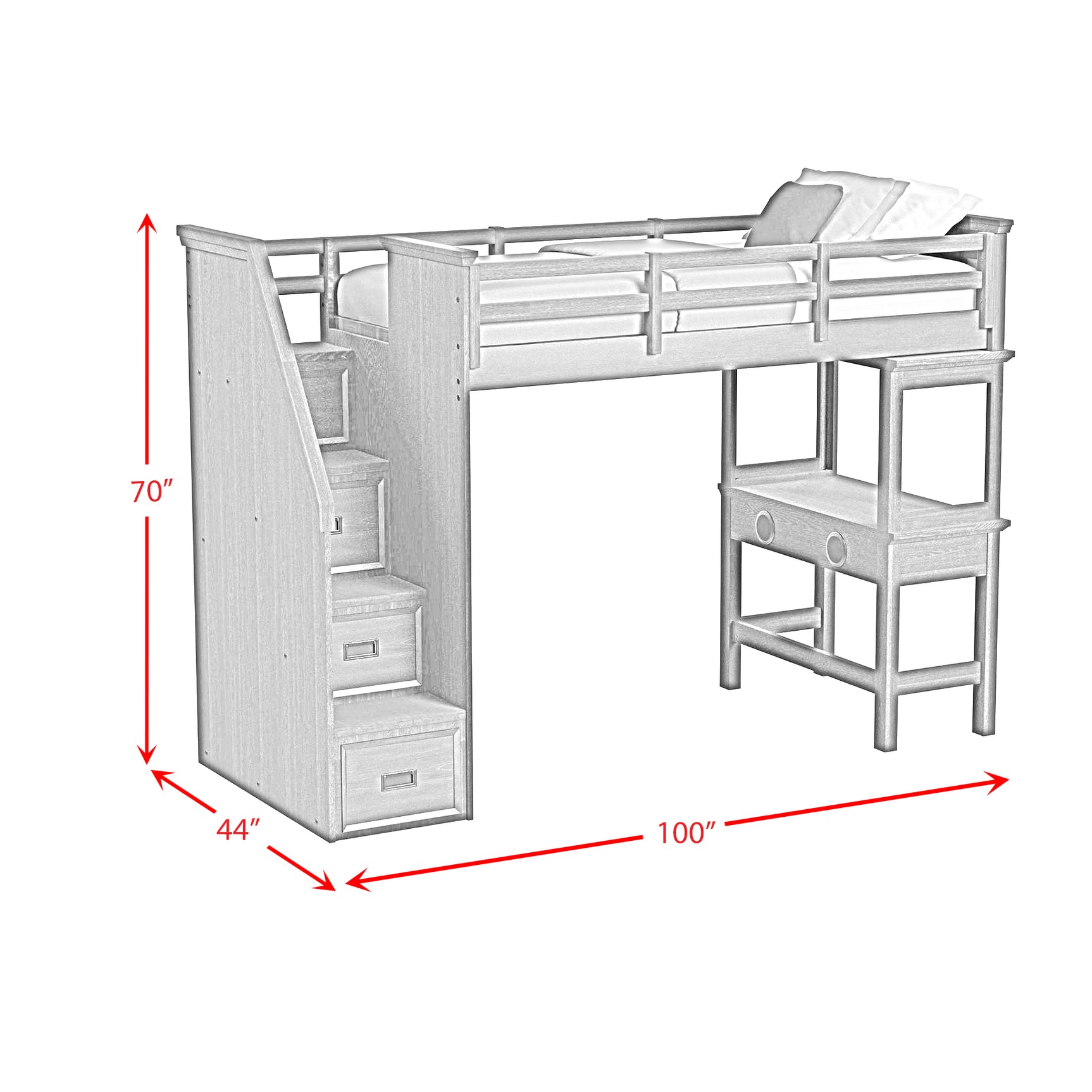 Hampton Kids Twin Loft with Staircase and Desk with Speaker in Charcoal - Tampa Furniture Outlet