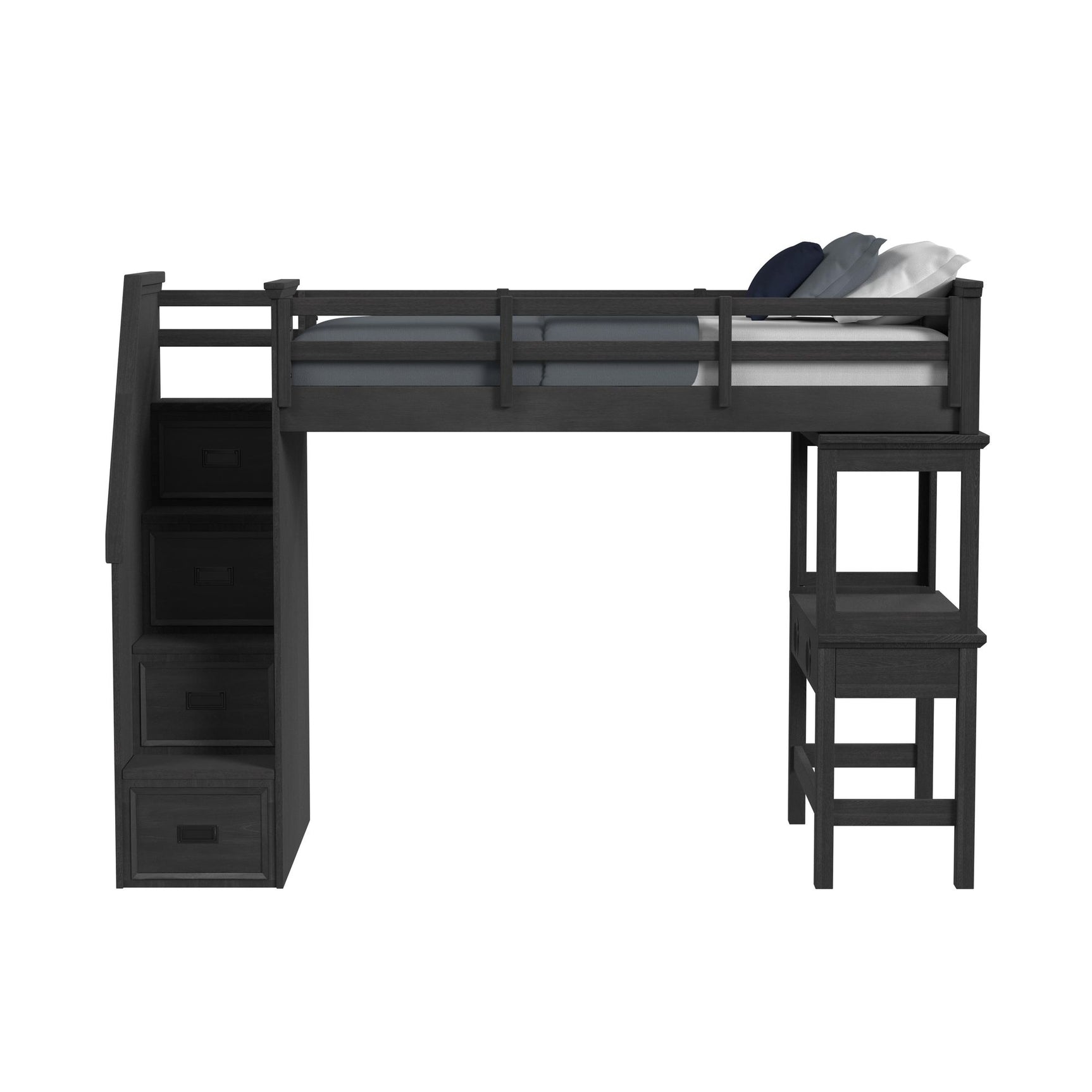 Hampton Kids Twin Loft with Staircase and Desk with Speaker in Charcoal - Tampa Furniture Outlet