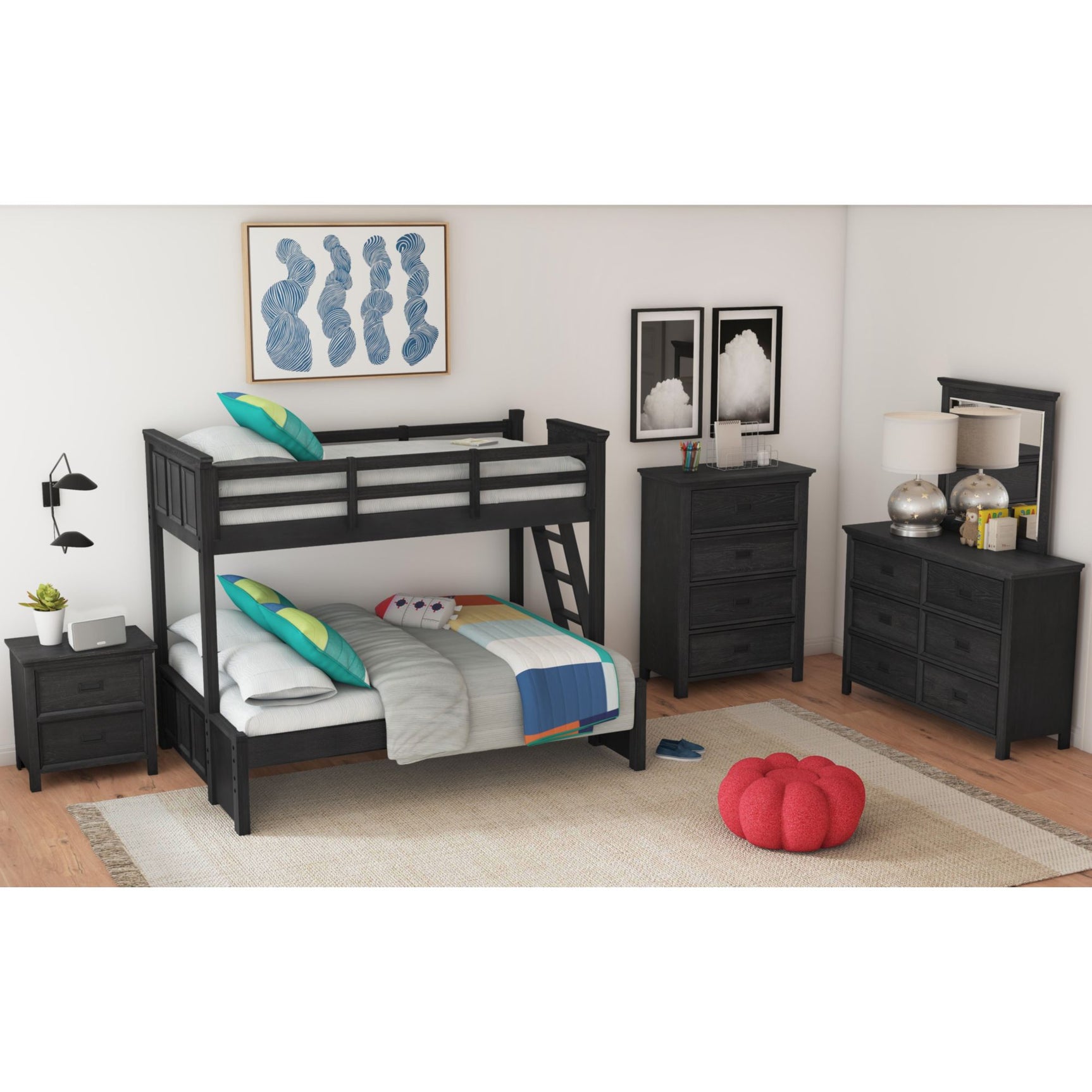 Hampton Kids Twin Over Full Bunk with Ladder in Charcoal – SKU Y-15760-8-B4 | Elements
