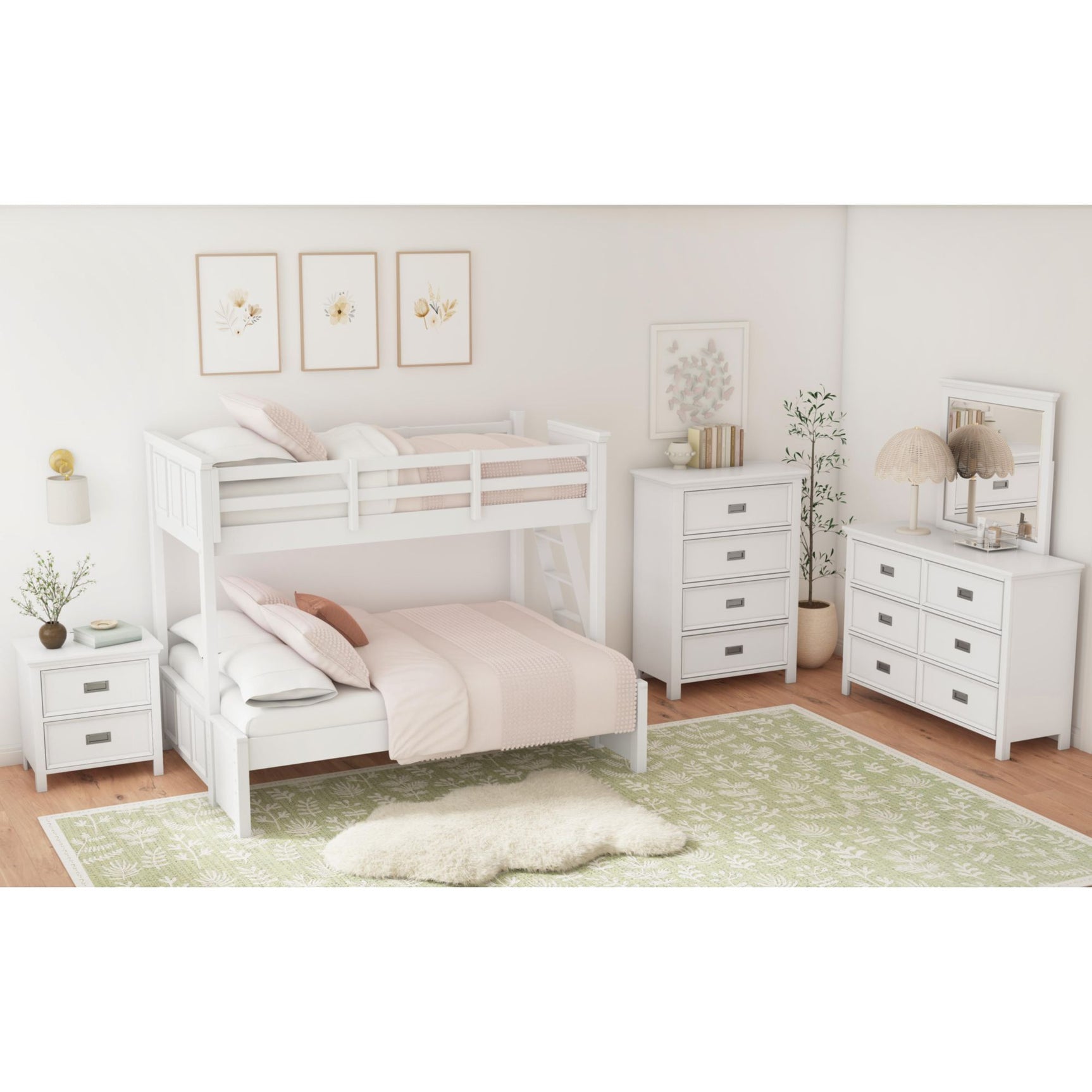 Hampton Kids Twin Over Full Bunk with Ladder in White – SKU Y-15760-7-B4 | Elements