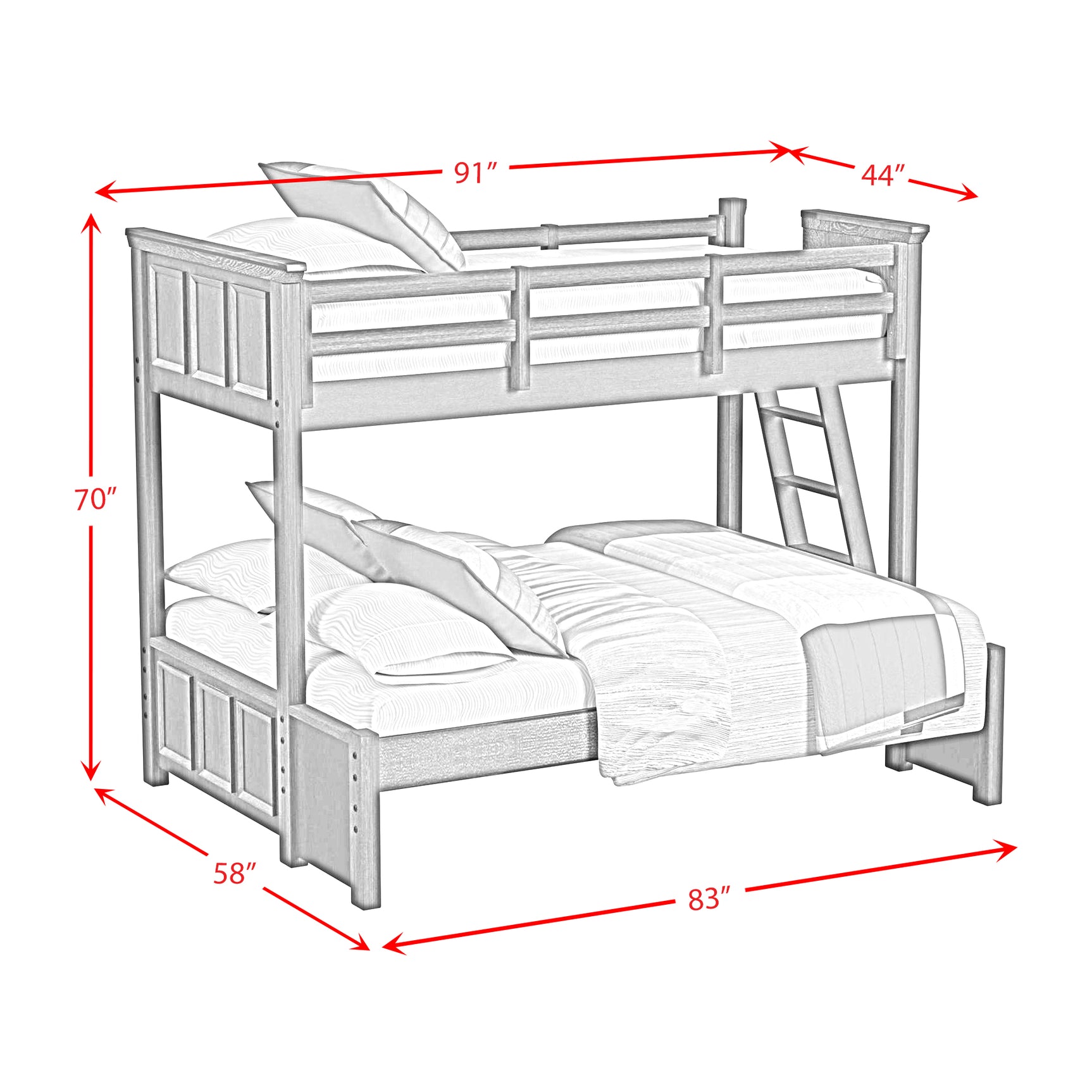 Hampton Kids Twin Over Full Bunk with Ladder in White