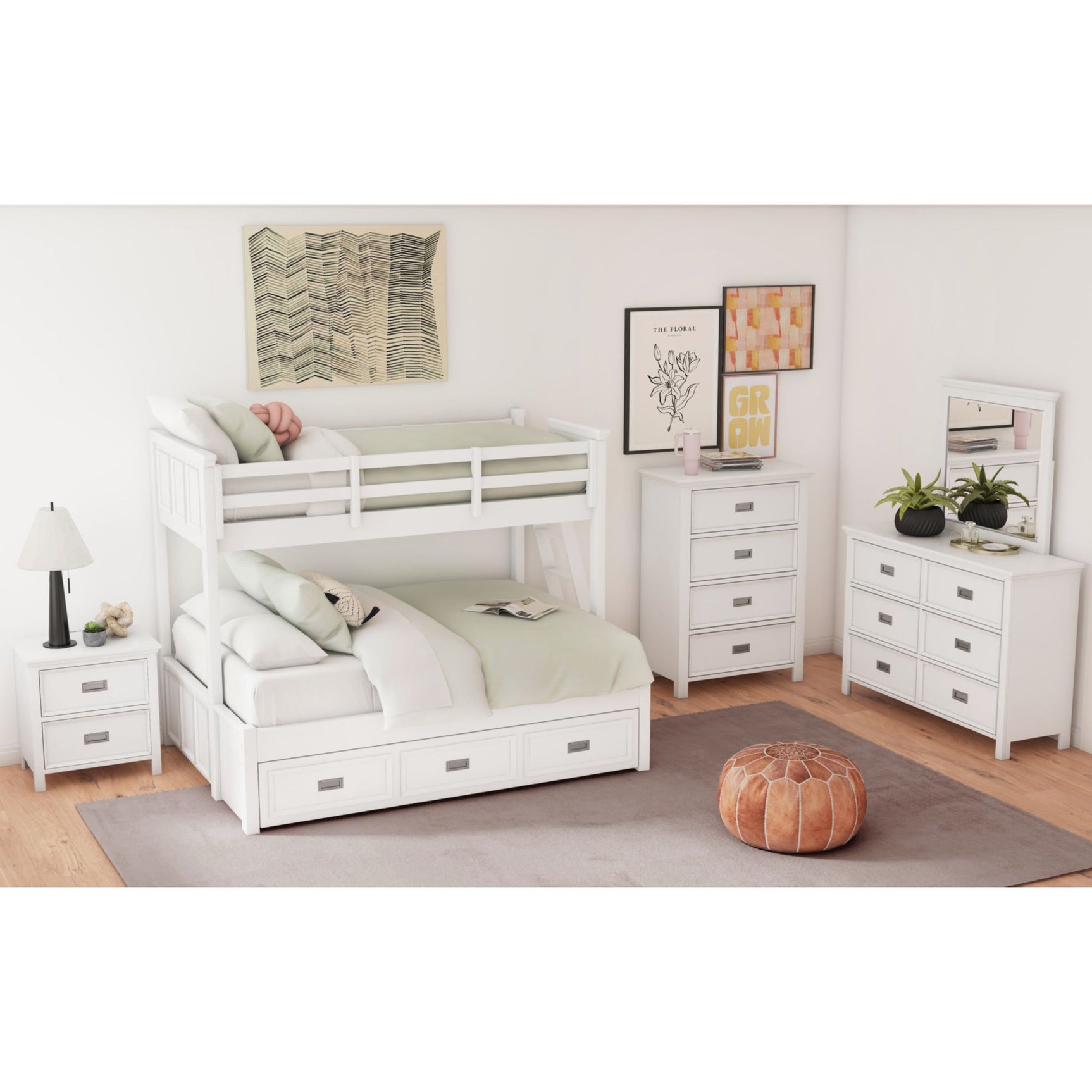 Hampton Kids Twin Over Full Bunk with Ladder and Trundle in White – SKU Y-15760-7-B5 | Elements