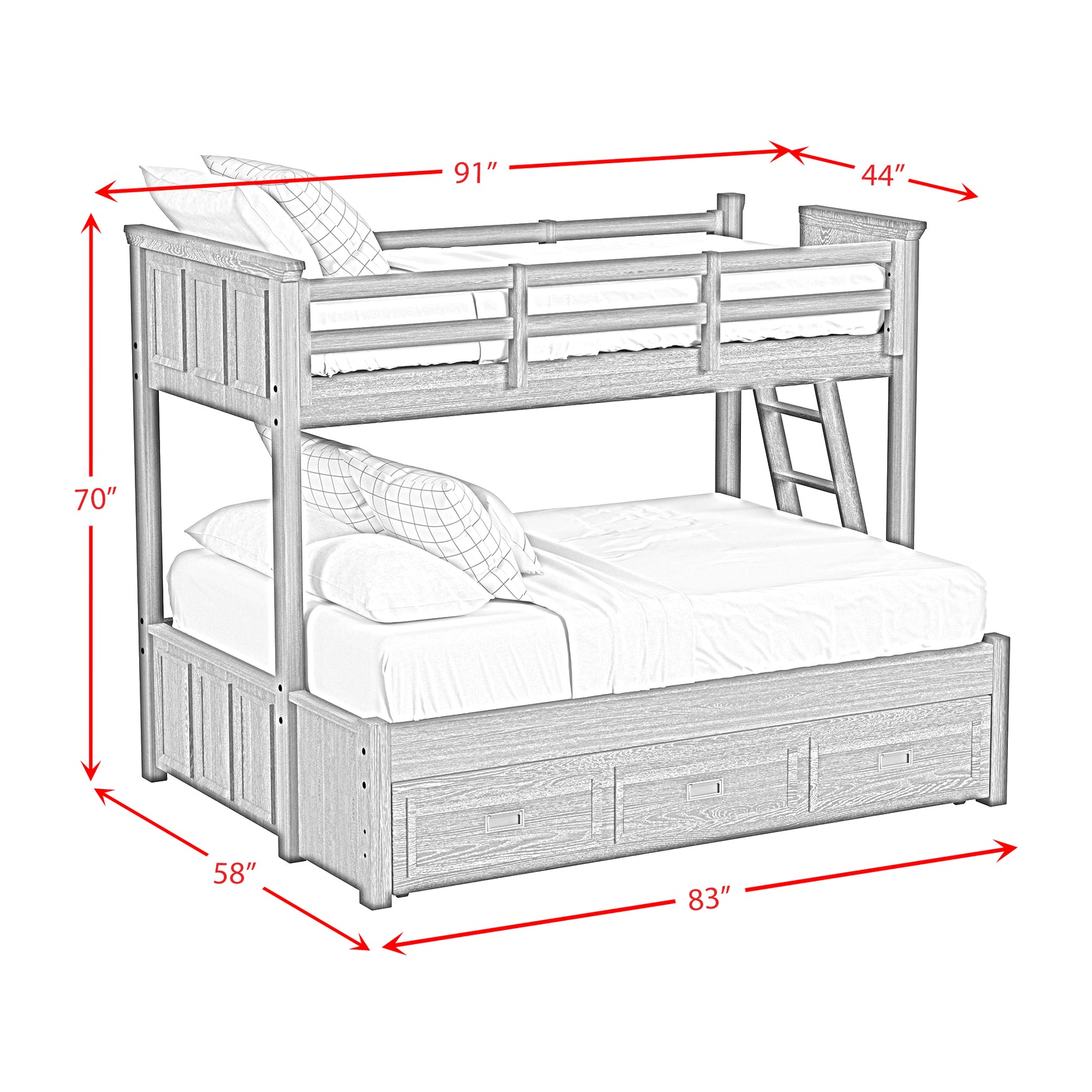Hampton Kids Twin Over Full Bunk with Ladder and Trundle in White