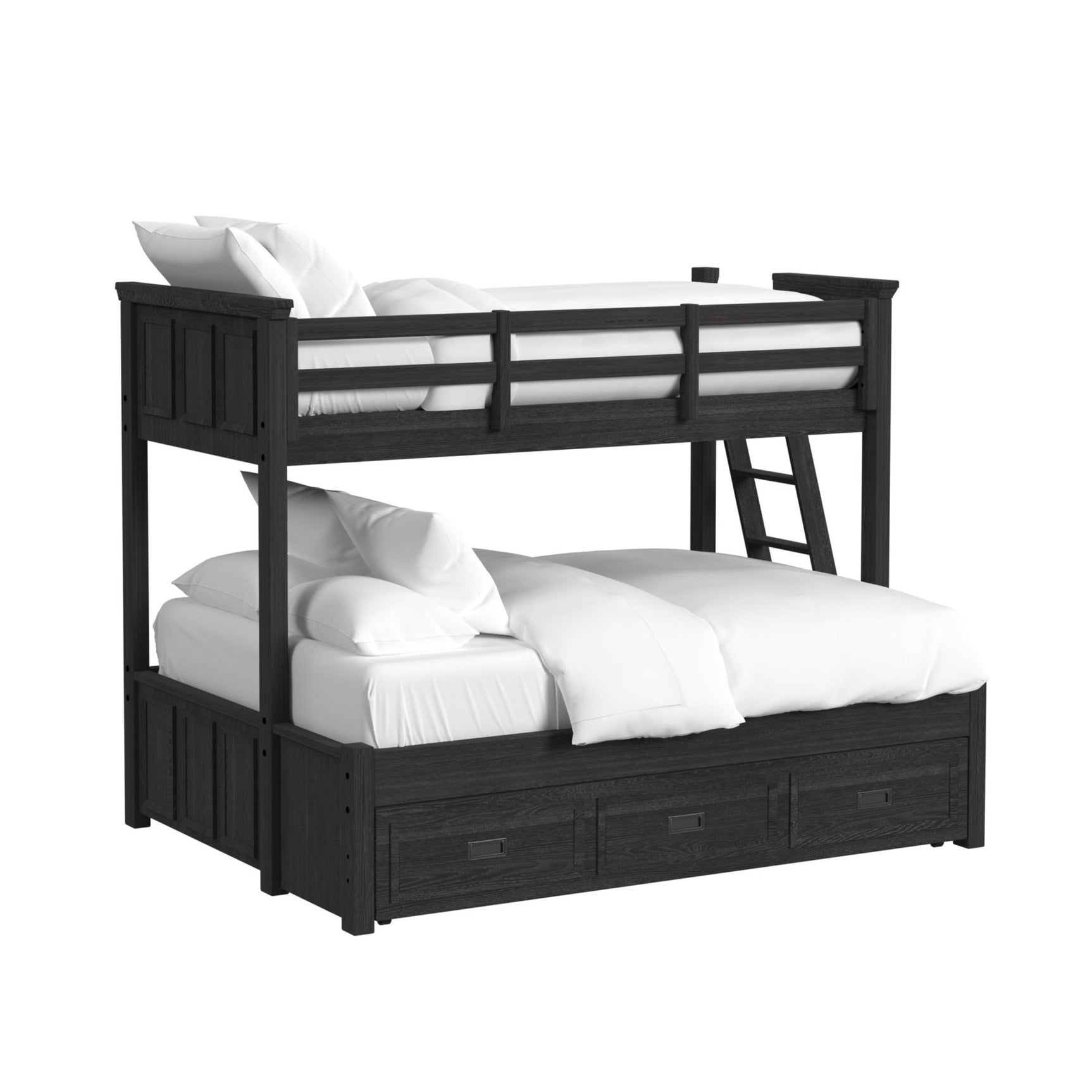 Hampton Kids Twin Over Full Bunk with Ladder and Trundle in Charcoal