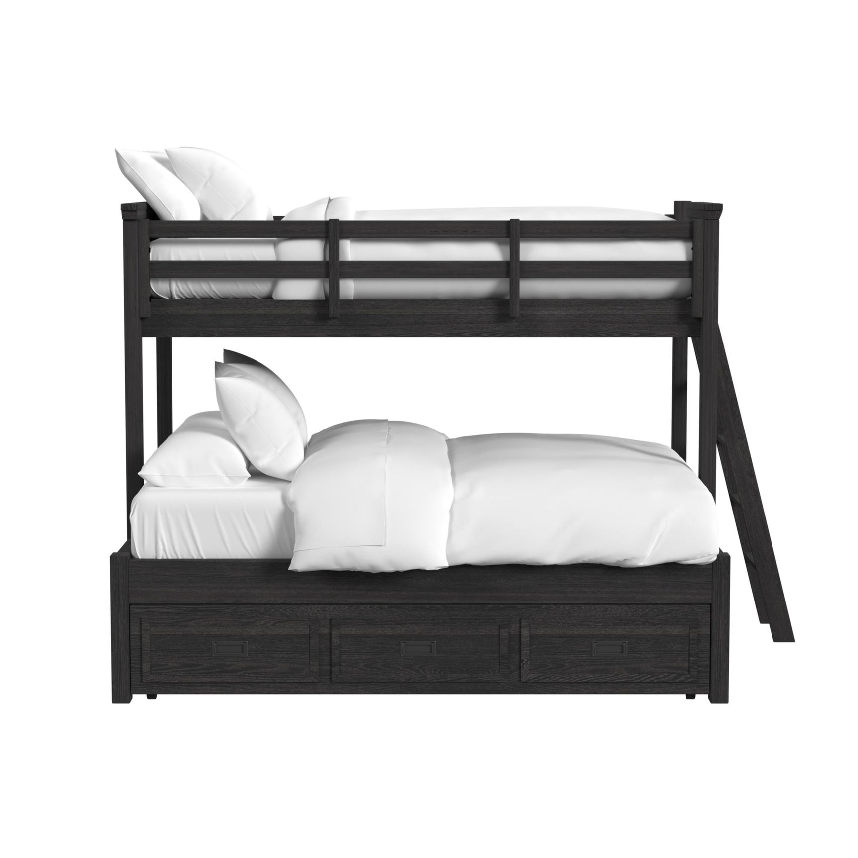 Hampton Kids Twin Over Full Bunk with Ladder and Trundle in Charcoal