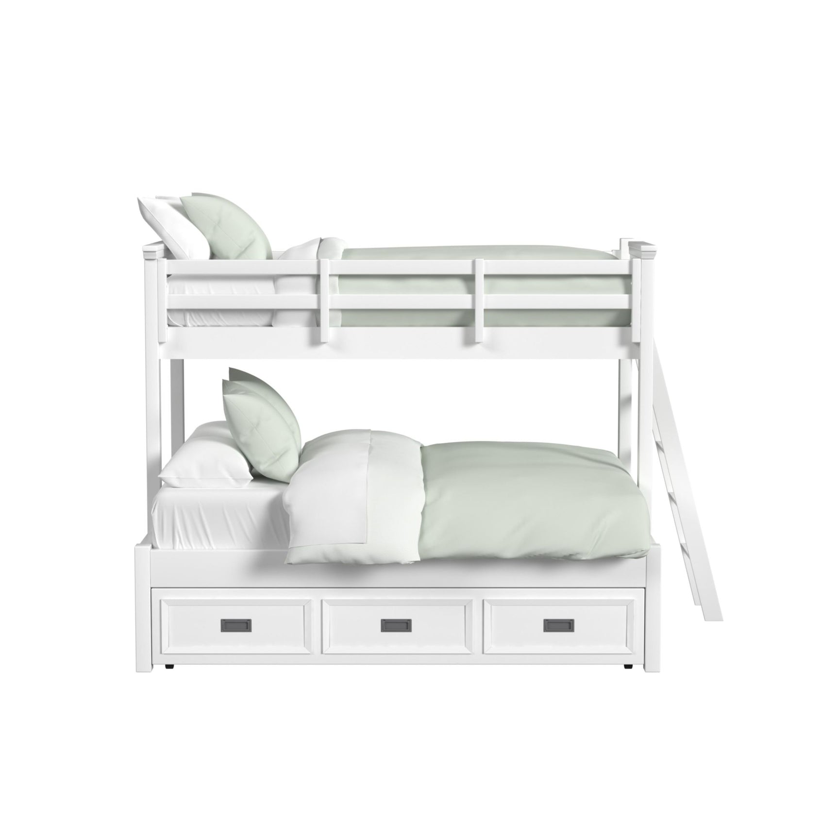 Hampton Kids Twin Over Full Bunk with Ladder and Trundle in White - Tampa Furniture Outlet